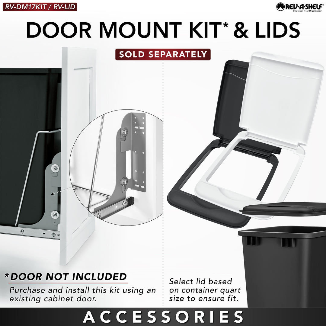 Rev-A-Shelf Single Pullout 35 qt. Trash Can for Kitchen Cabinets, RV-18PB-1