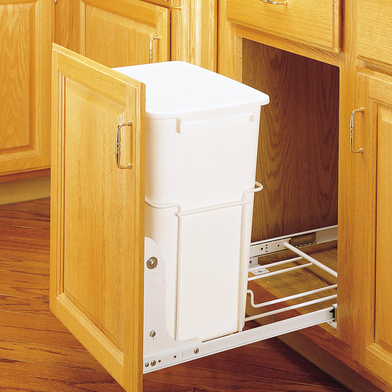 Rev-A-Shelf Single Pull Out 35 Qt Trash Can for Kitchen Cabinets, RV-18PB-1