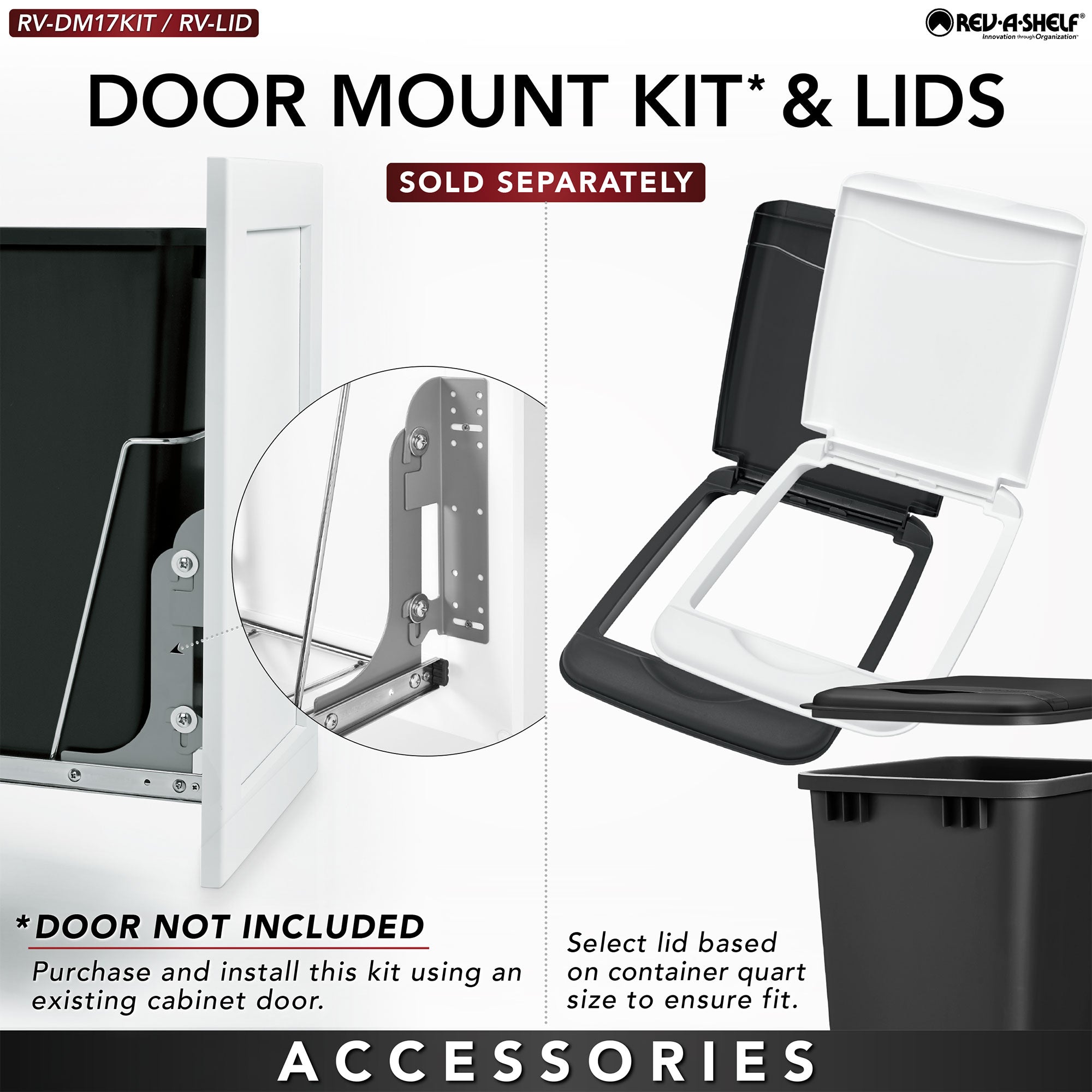 Rev-A-Shelf Double Pullout 35 qt. Trash Can for Kitchen, White, RV-18PB-1