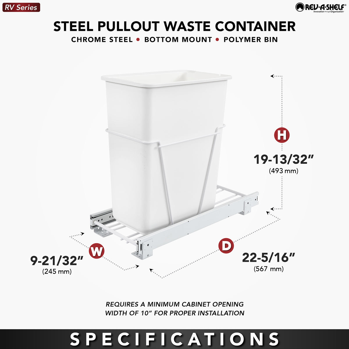 Rev-A-Shelf RV-9PB S Single 30-Quart Cabinet Pullout Waste Container(Open Box)