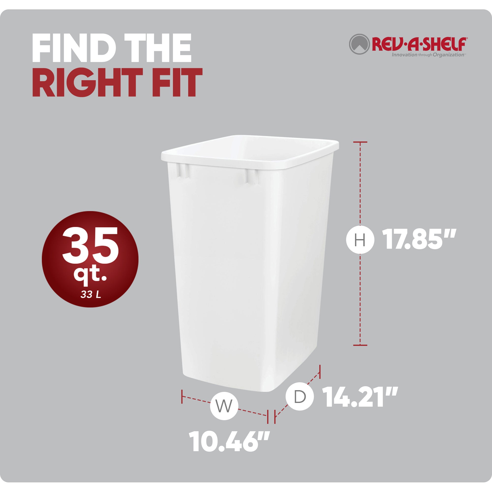 Rev-A-Shelf 35 Quart Replacement Trash Bin for Pull Out Waste Systems (Open Box)