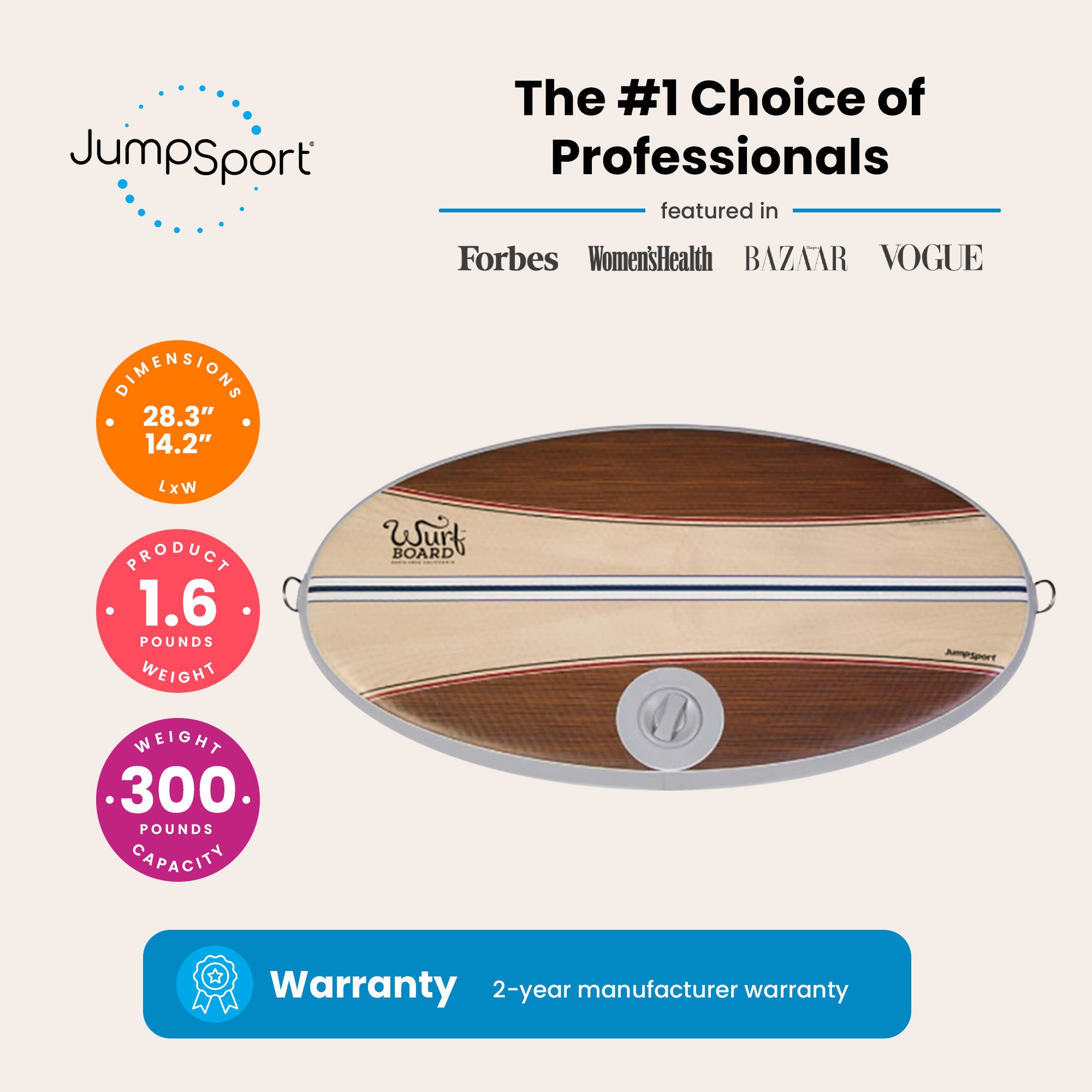 JumpSport Small Wurf Board Anti-Fatigue Air Mat for Standing Desks, Santa Cruz