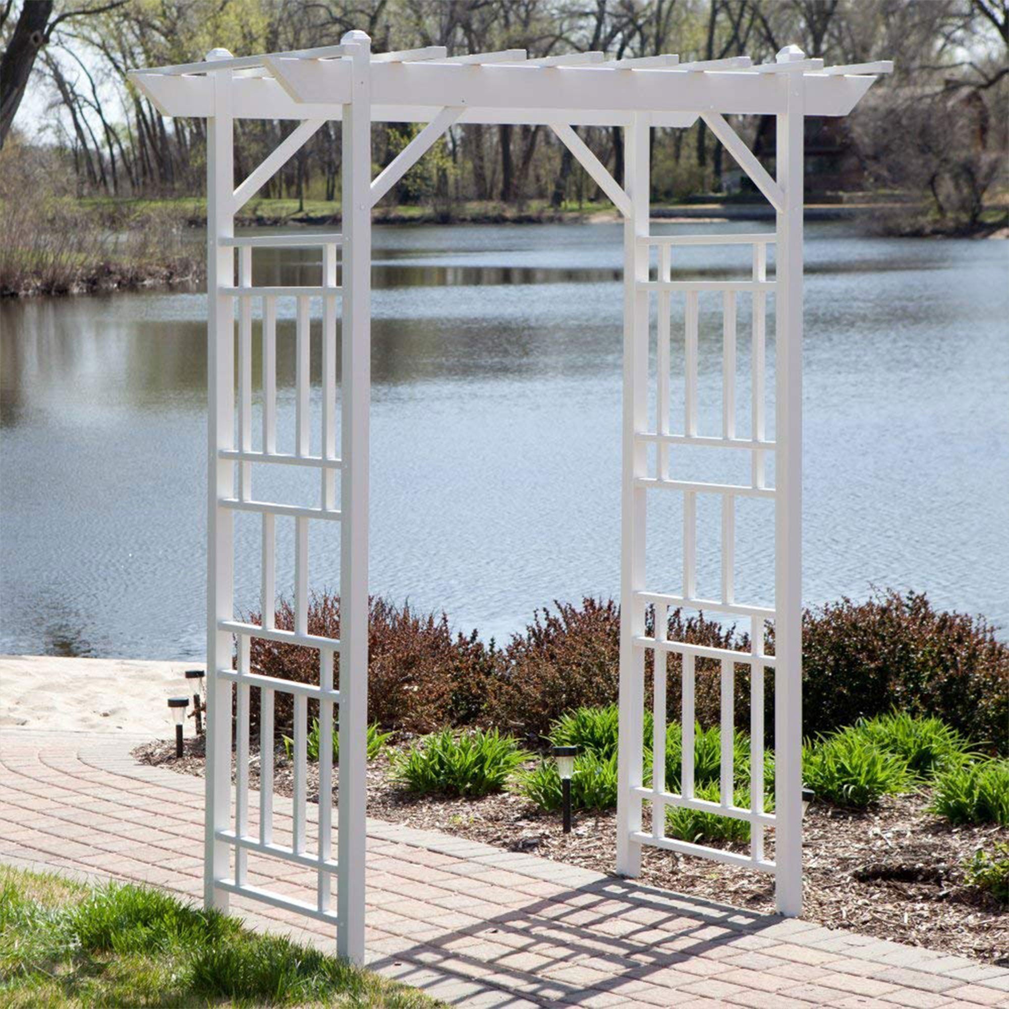Dura-Trel Wellington Arbor 72" x 85" Outdoor Garden Arch Lattice Trellis, White