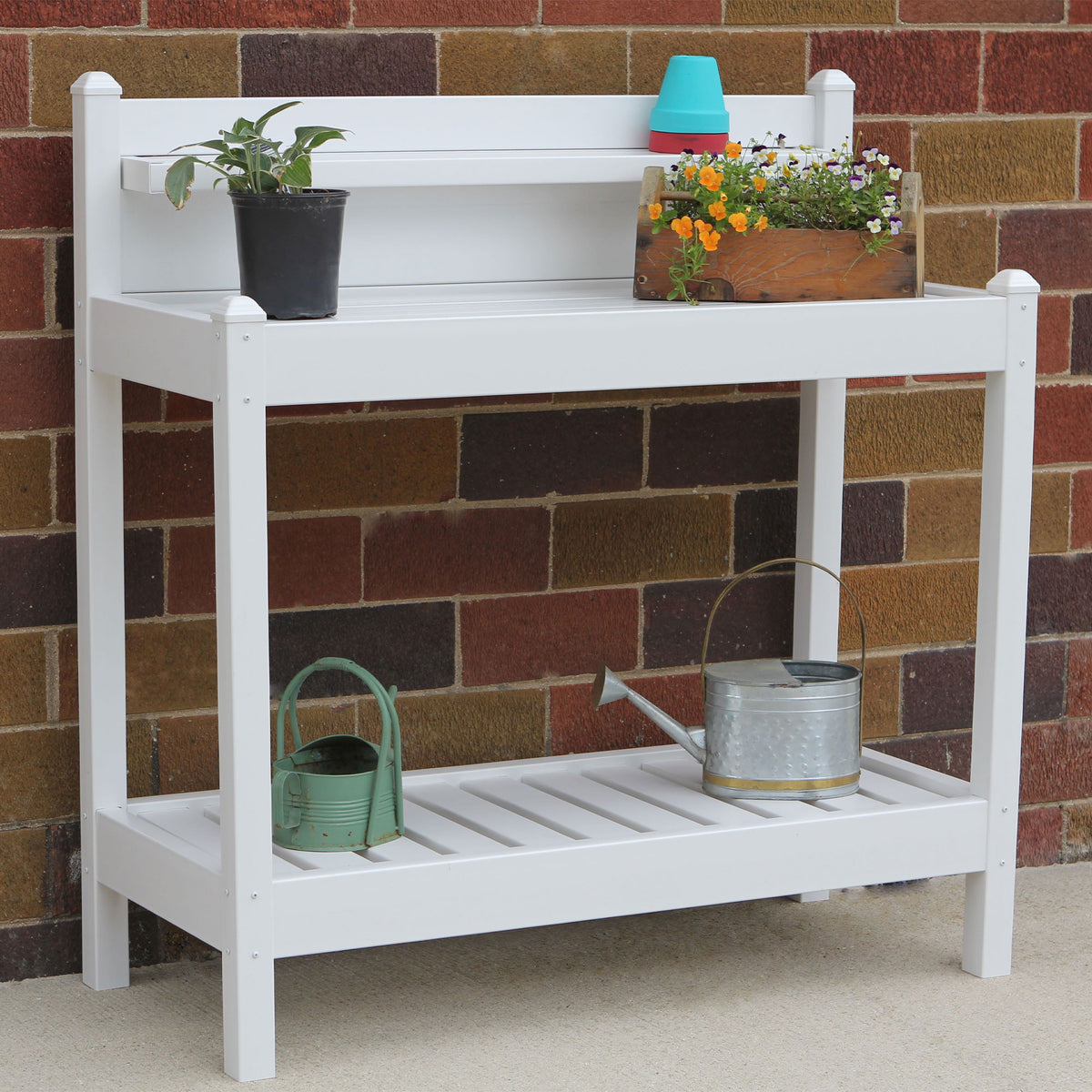 Dura-Trel Greenfield Outdoor Potting Bench for Gardening, White (Open Box) - VMInnovations