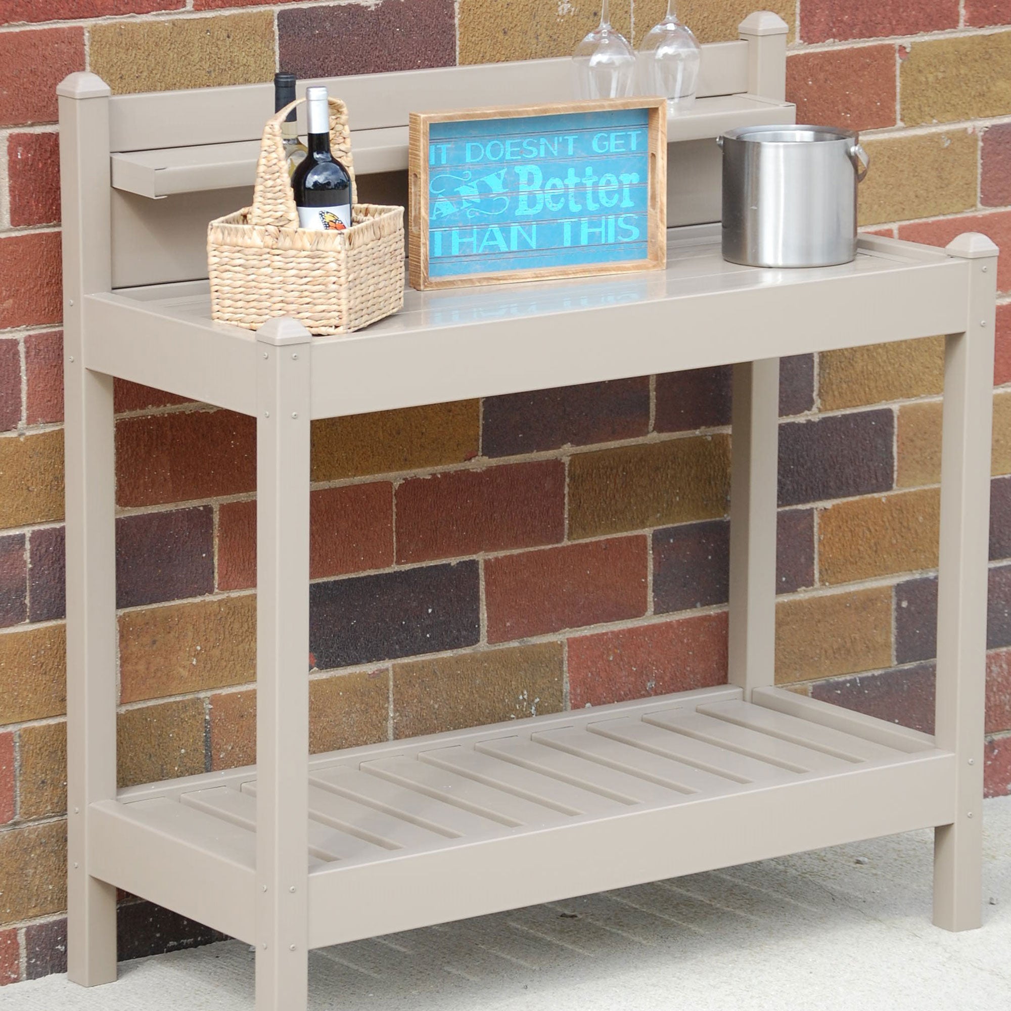 Outdoor Gardening Heavy Duty PVC Vinyl Greenfield Potting Bench, Mocha (Used) - VMInnovations