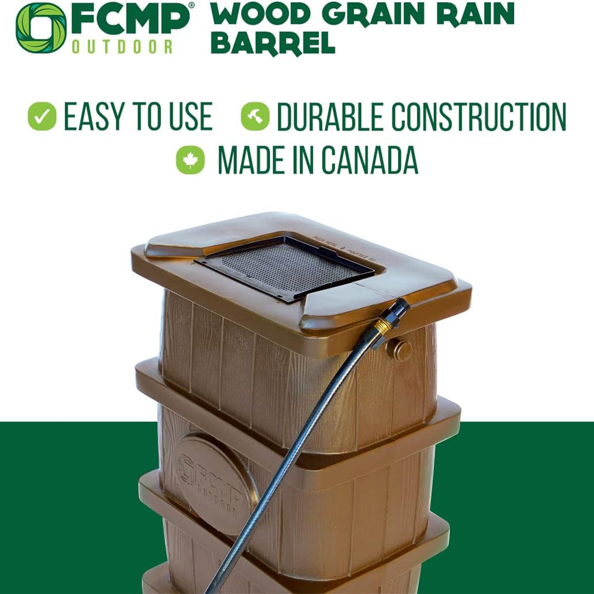 FCMP Outdoor WG4000-GRY Home Wood Grain Rain Water Catcher Barrel, Gray (Used) - VMInnovations