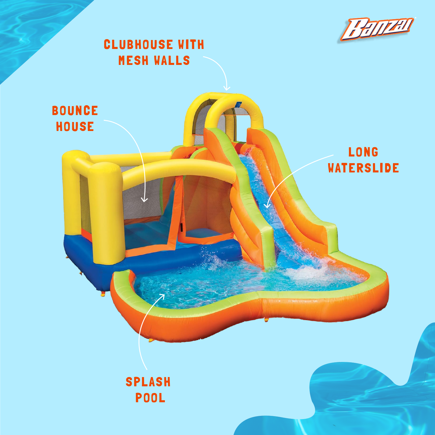 Banzai Sun 'N Splash Fun Kids Inflatable Bounce House & Water Slide Park (Used) - VMInnovations