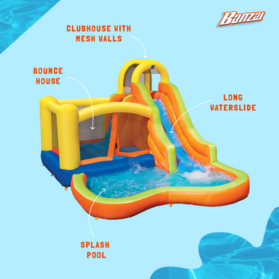 Banzai Sun 'N Splash Fun Kids Inflatable Bounce House & Water Slide Splash Park