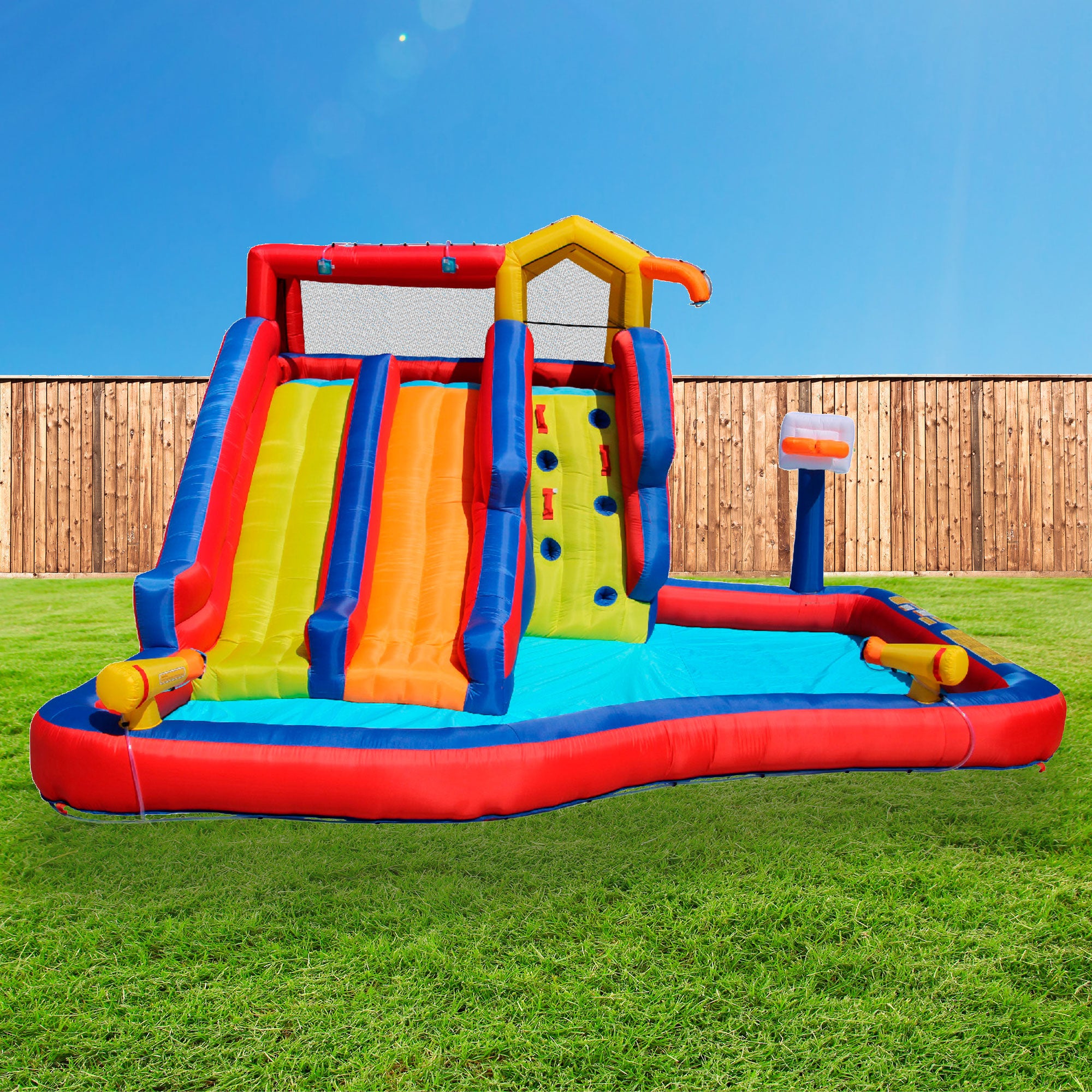 Banzai Twin Falls Kids Giant Outdoor Inflatable Dual Water Slide Splash Park Toy - VMInnovations