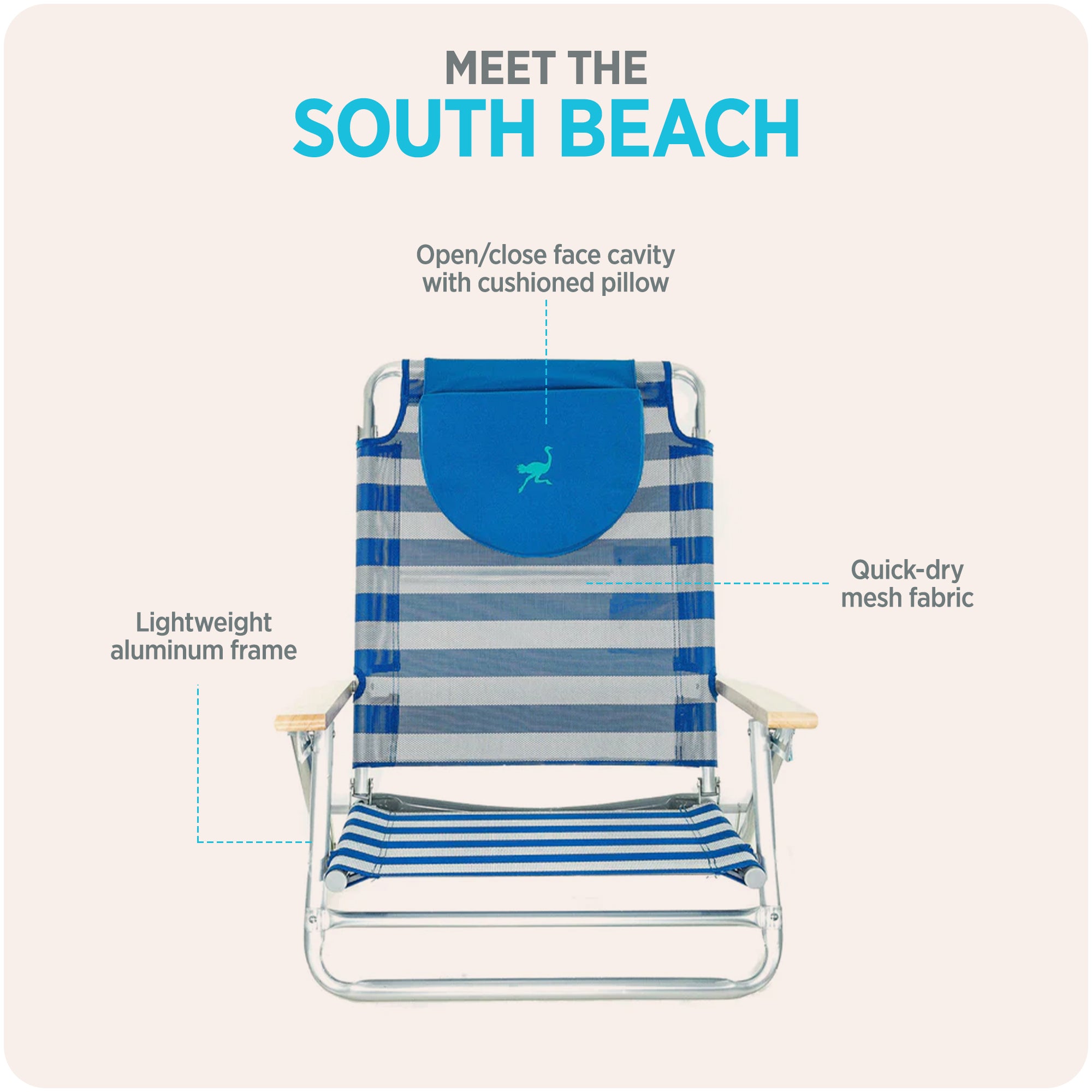 Ostrich South Beach Sand Chair, Outdoor Camping Pool Recliner, Stripe (Open Box)