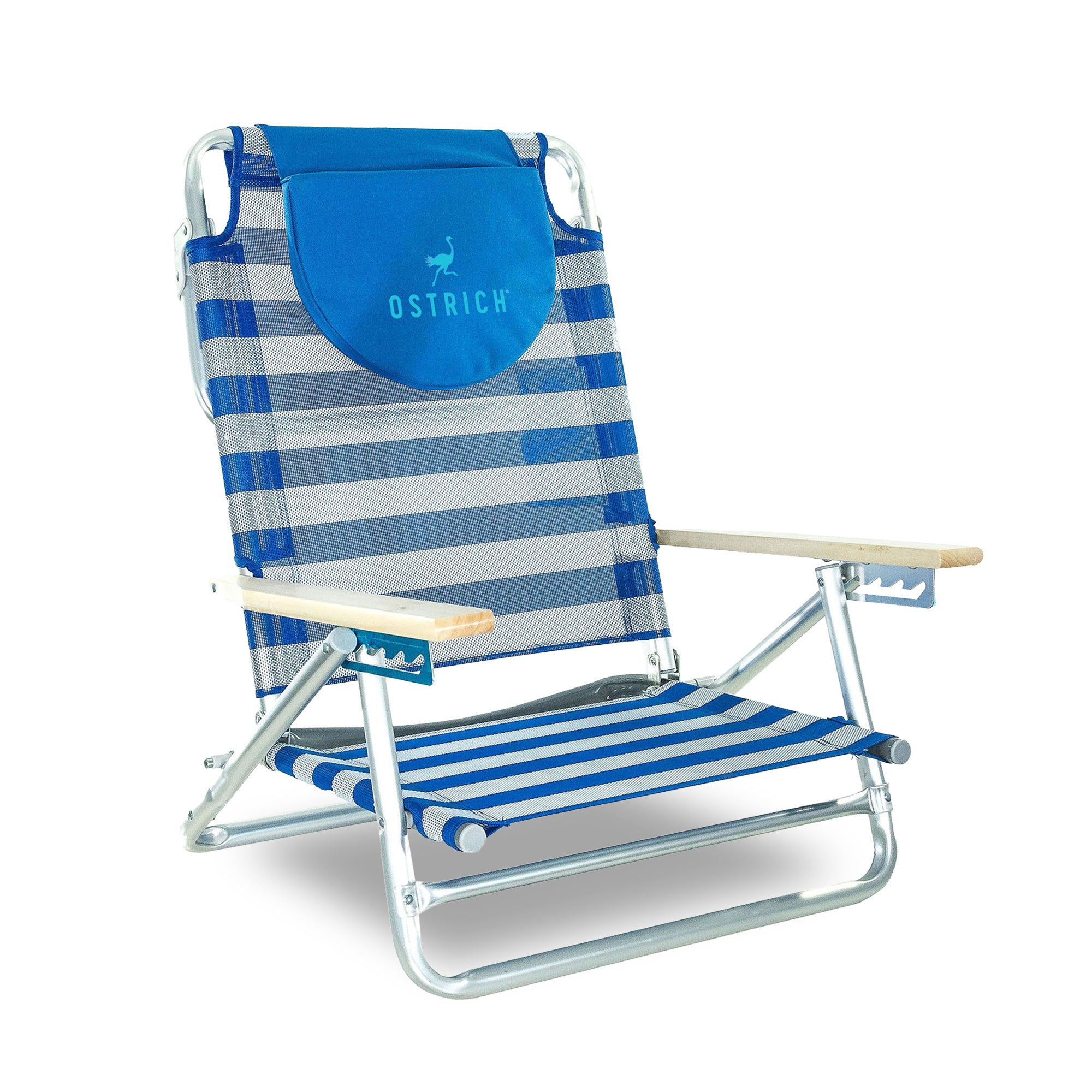 Ostrich South Beach Chair Portable Outdoor Camping Pool Tanning Recliner, Stripe - VMInnovations