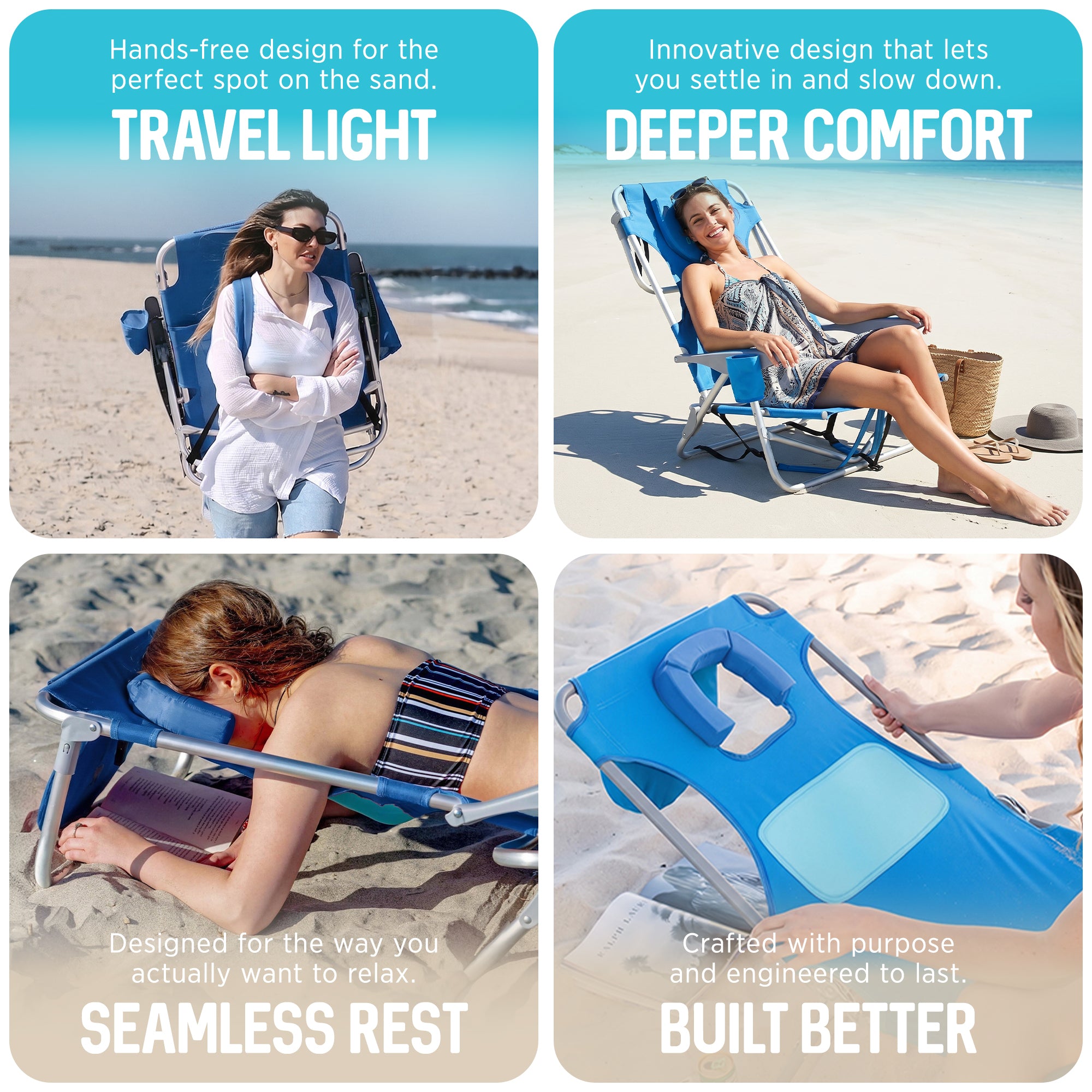 Ostrich Ladies Comfort & On-Your-Back Outdoor Beach Pool Chair, Blue (Open Box)