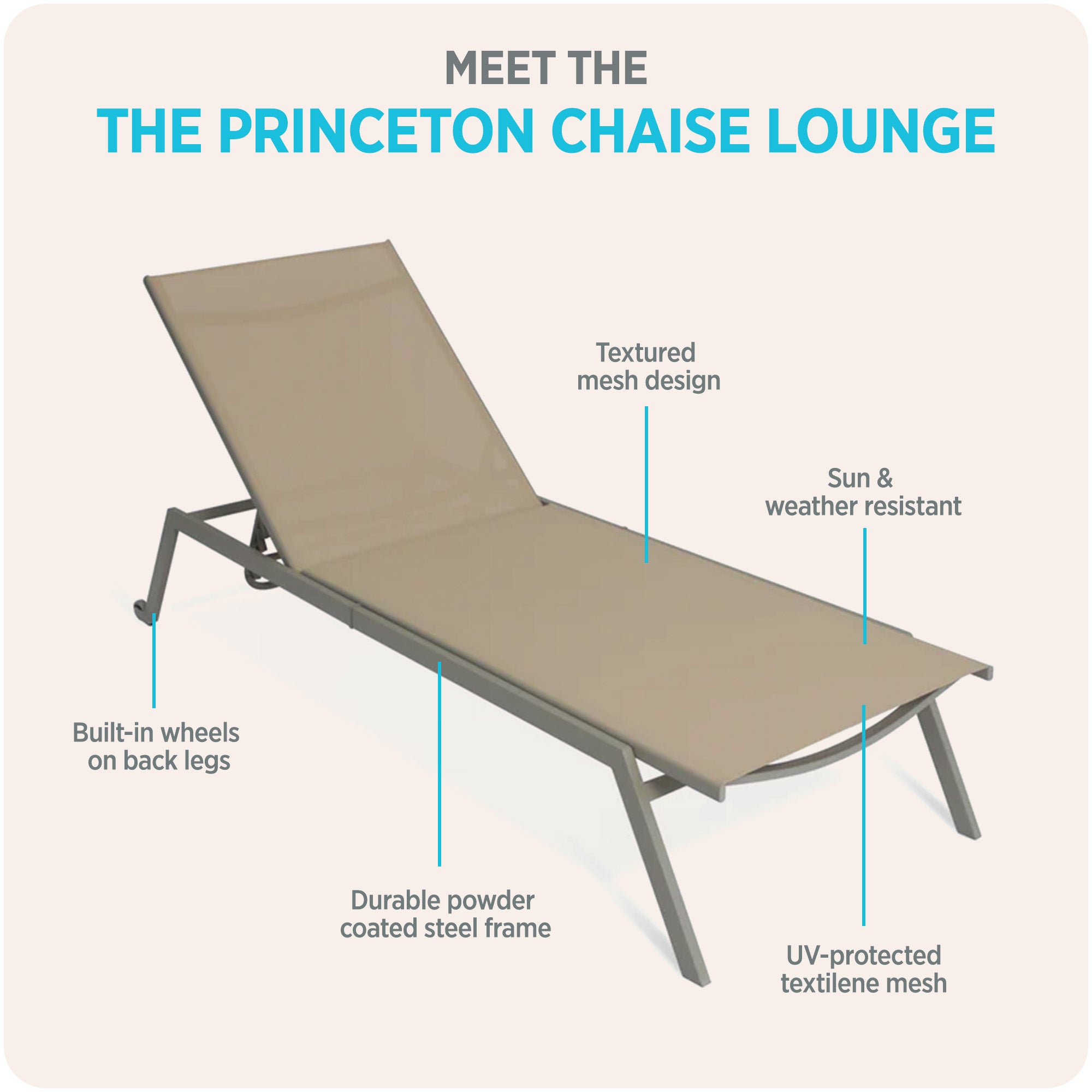 Ostrich Princeton Outdoor Chaise Lounge Pool Beach Patio Chair, Tan, 2 Pack - VMInnovations