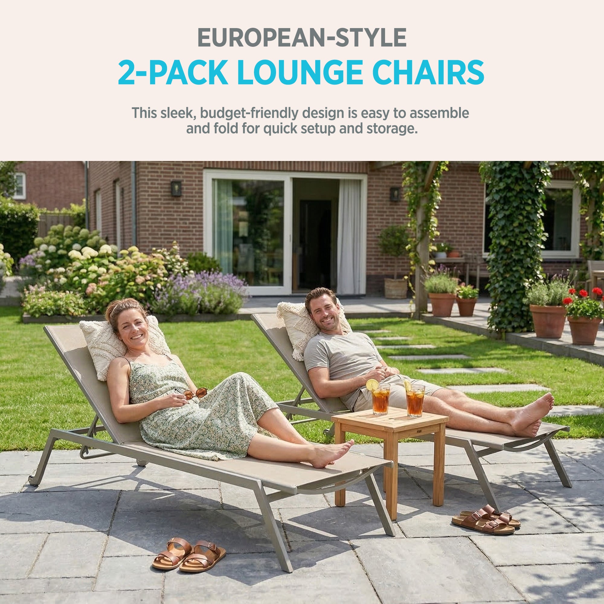 Ostrich Princeton Outdoor Chaise Lounge Pool Beach Patio Chair, Tan, 2 Pack - VMInnovations