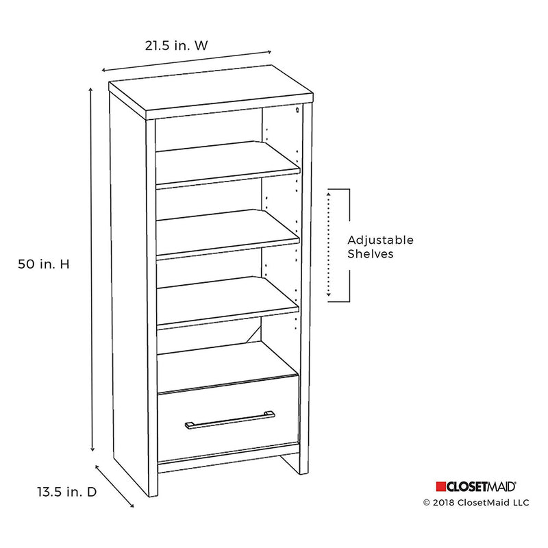 Decorative Media Storage Tower Bookcase with Drawer, White (Open Box)
