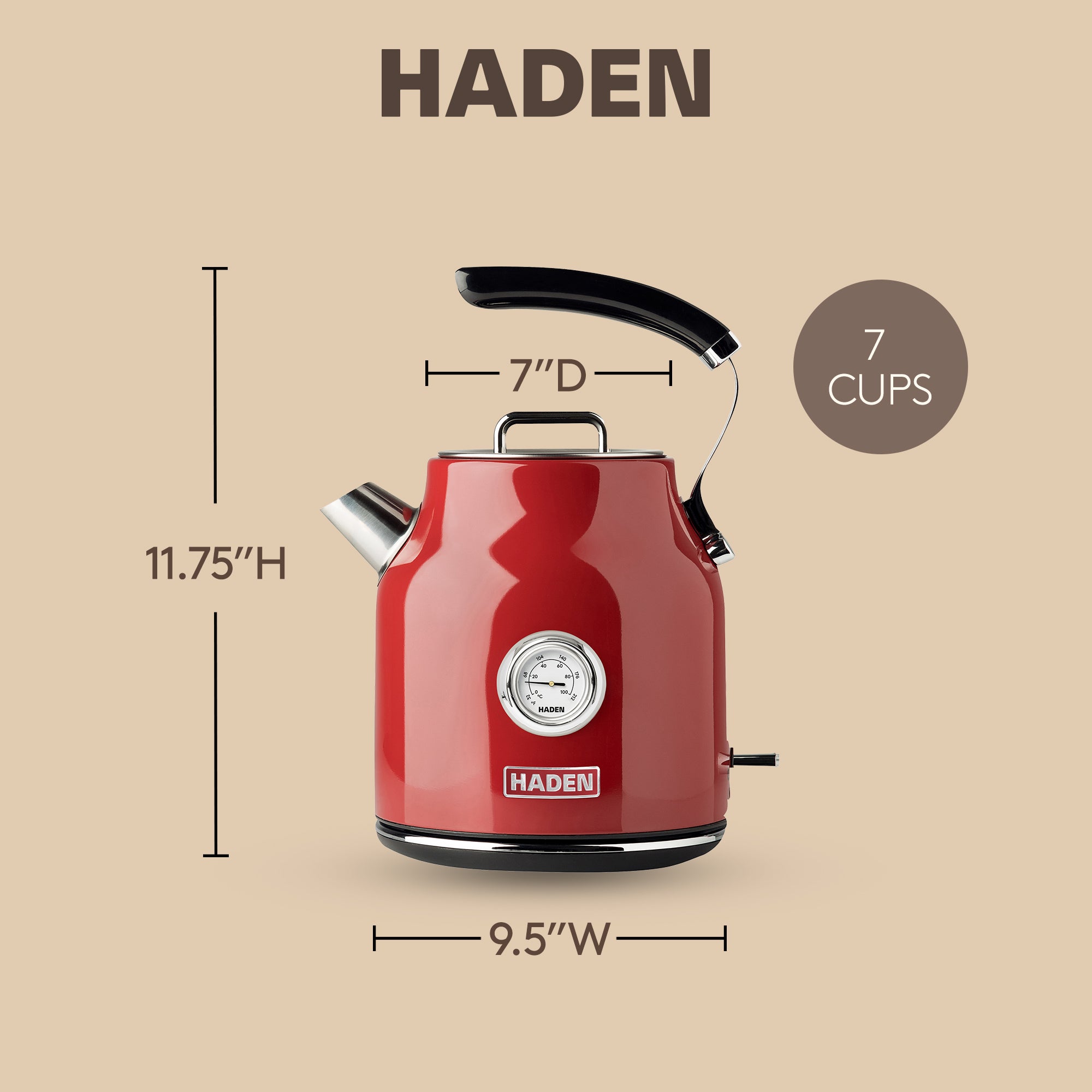 Haden Dorset 1.7 Liter Stainless Steel Electric Kettle, Red (Open Box) - VMInnovations