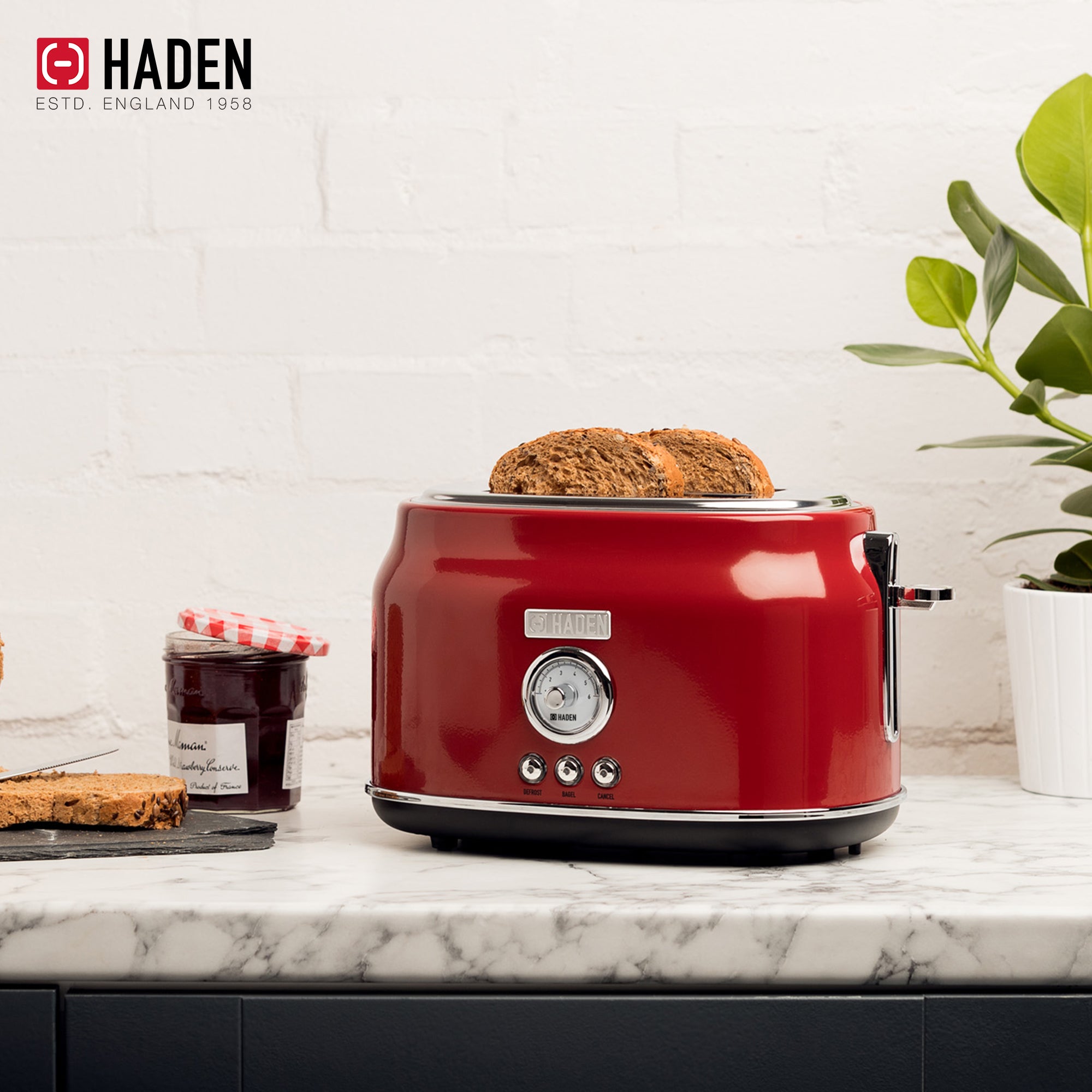 Haden Dorset Wide Slot Stainless Steel Countertop Retro Toaster, Red (Used) - VMInnovations