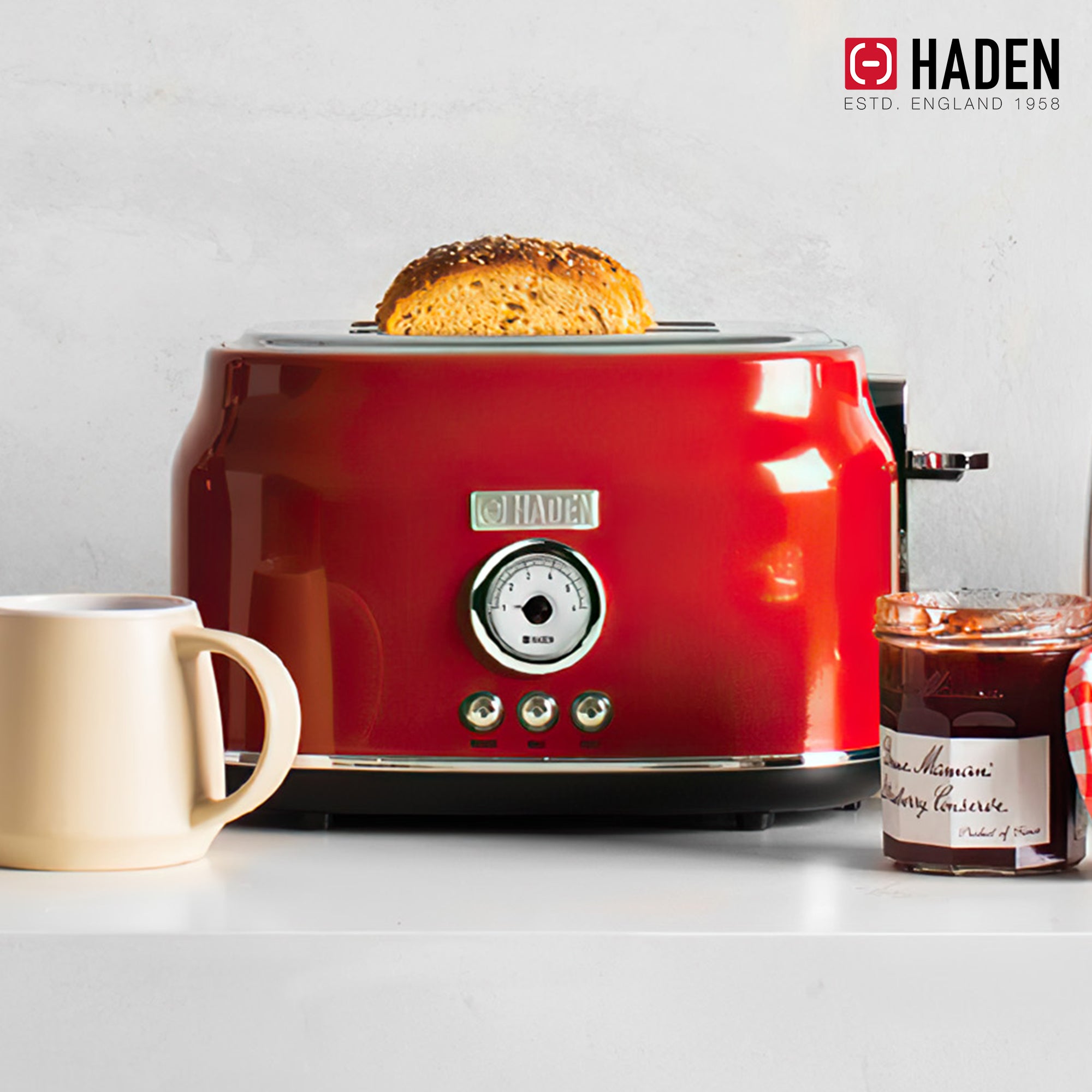 Haden Dorset Wide Slot Stainless Steel Countertop Retro Toaster, Red (Used) - VMInnovations