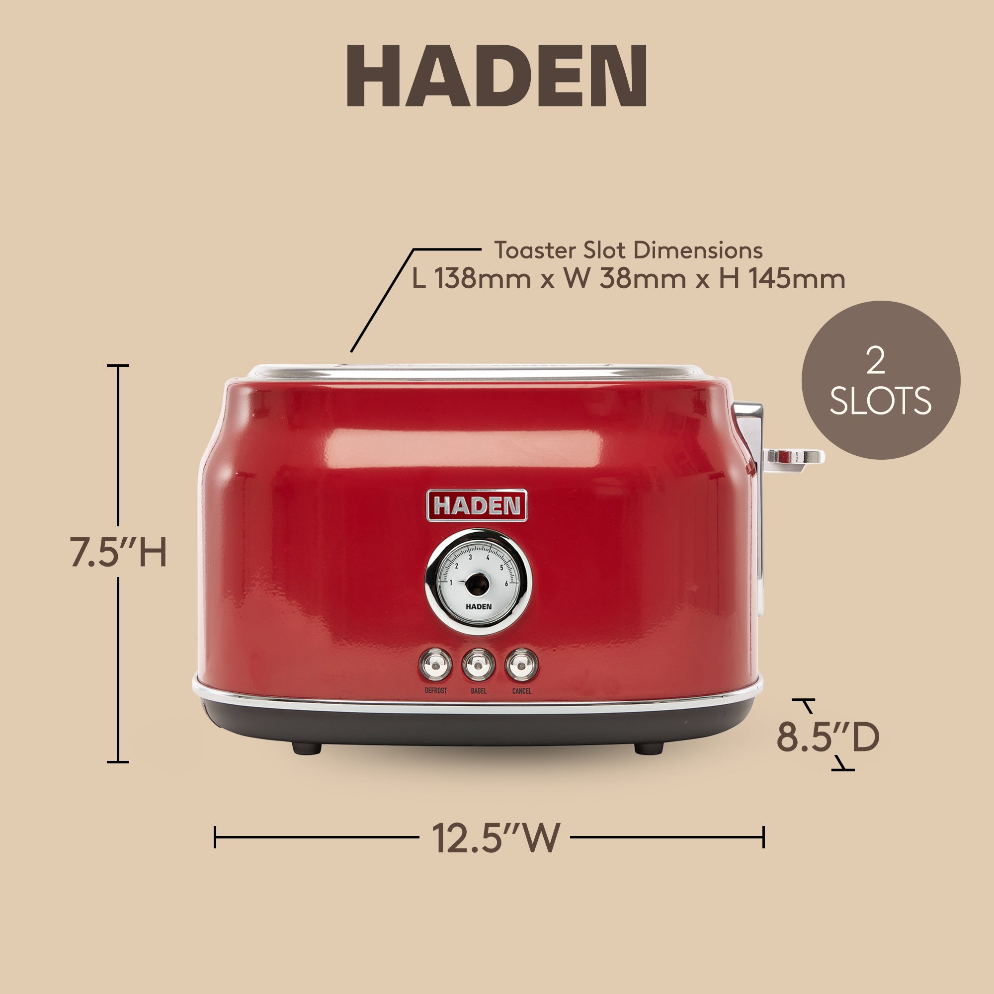 Haden Dorset 2 Slice Wide Slot Stainless Steel Toaster, Putty & Chrome(Open Box)