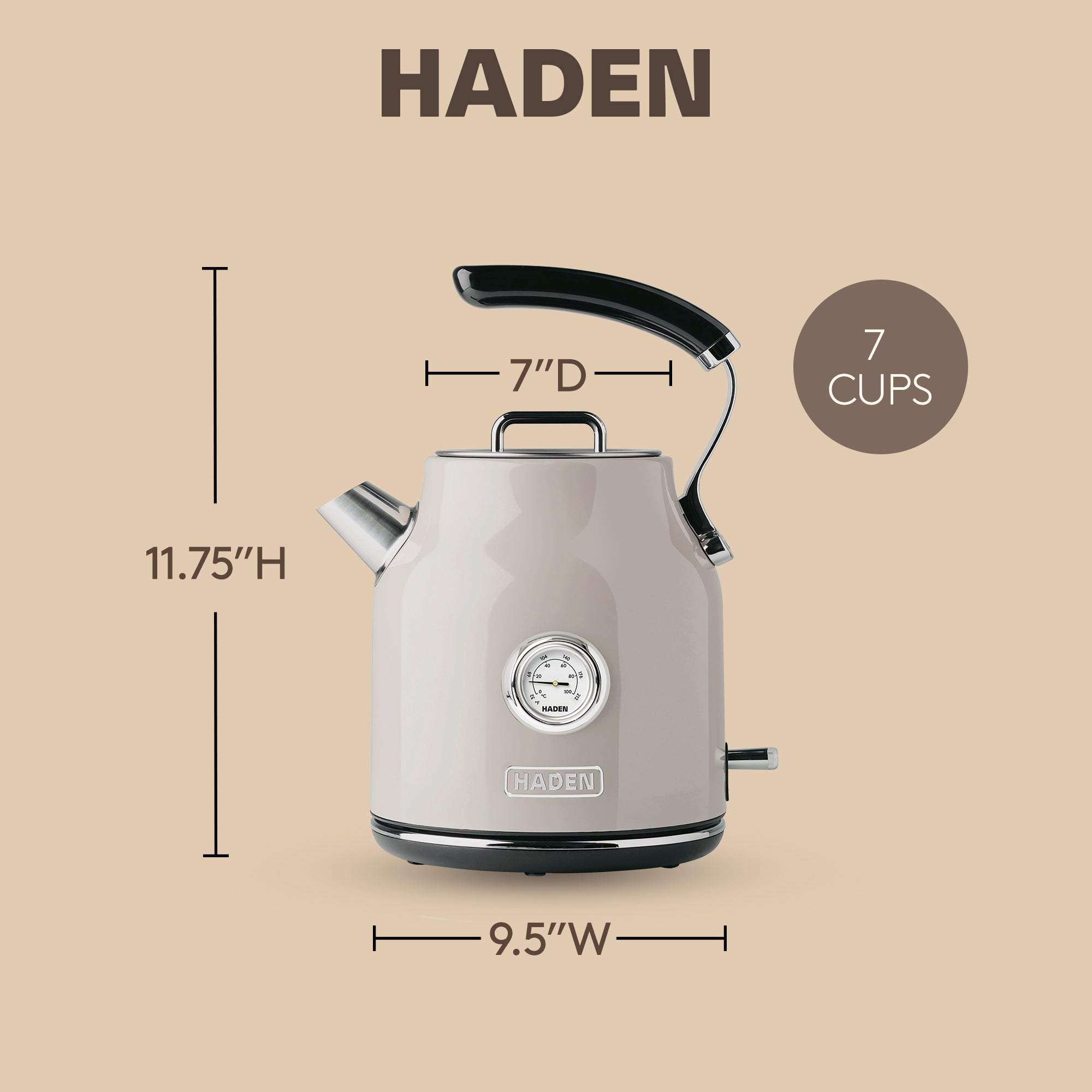 Haden Dorset 1.7 Liter Stainless Steel Electric Kettle, Beige (Open Box)