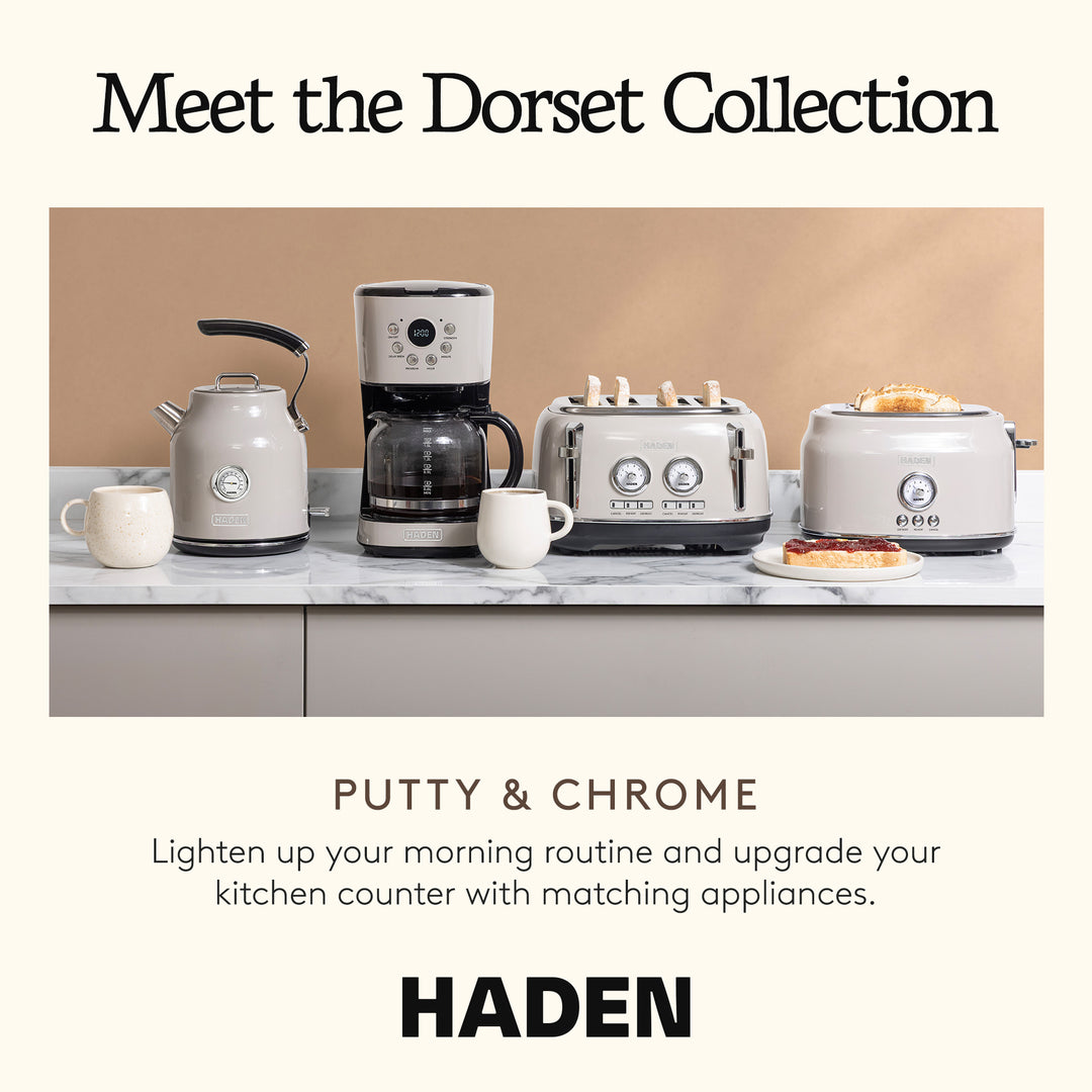 Haden Dorset 1.7 Liter Electric Water Kettle w/ 360-Degree Base, Putty & Chrome