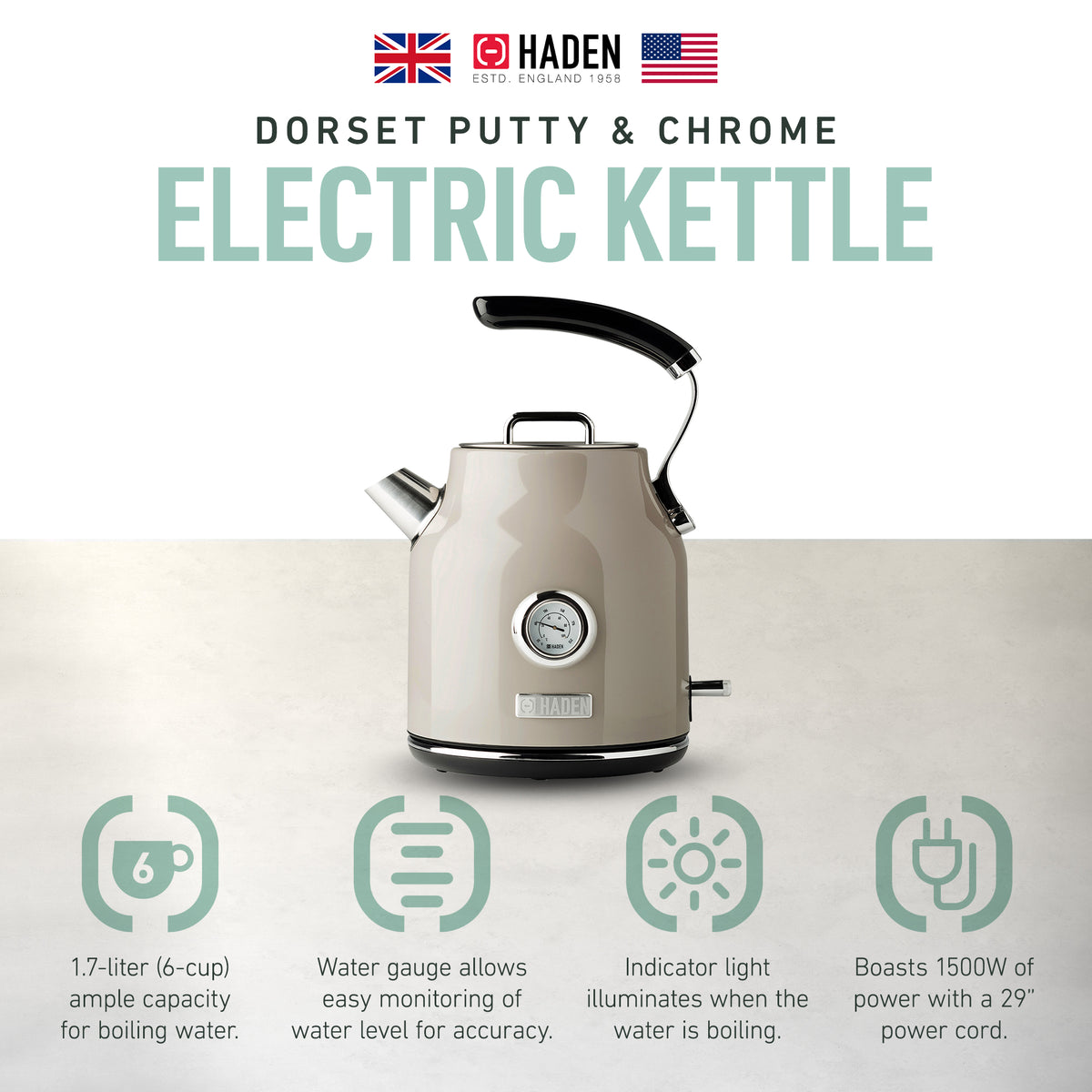 Haden Dorset 1.7 Liter Electric Kettle with Auto Shut Off, Beige (Used) - VMInnovations