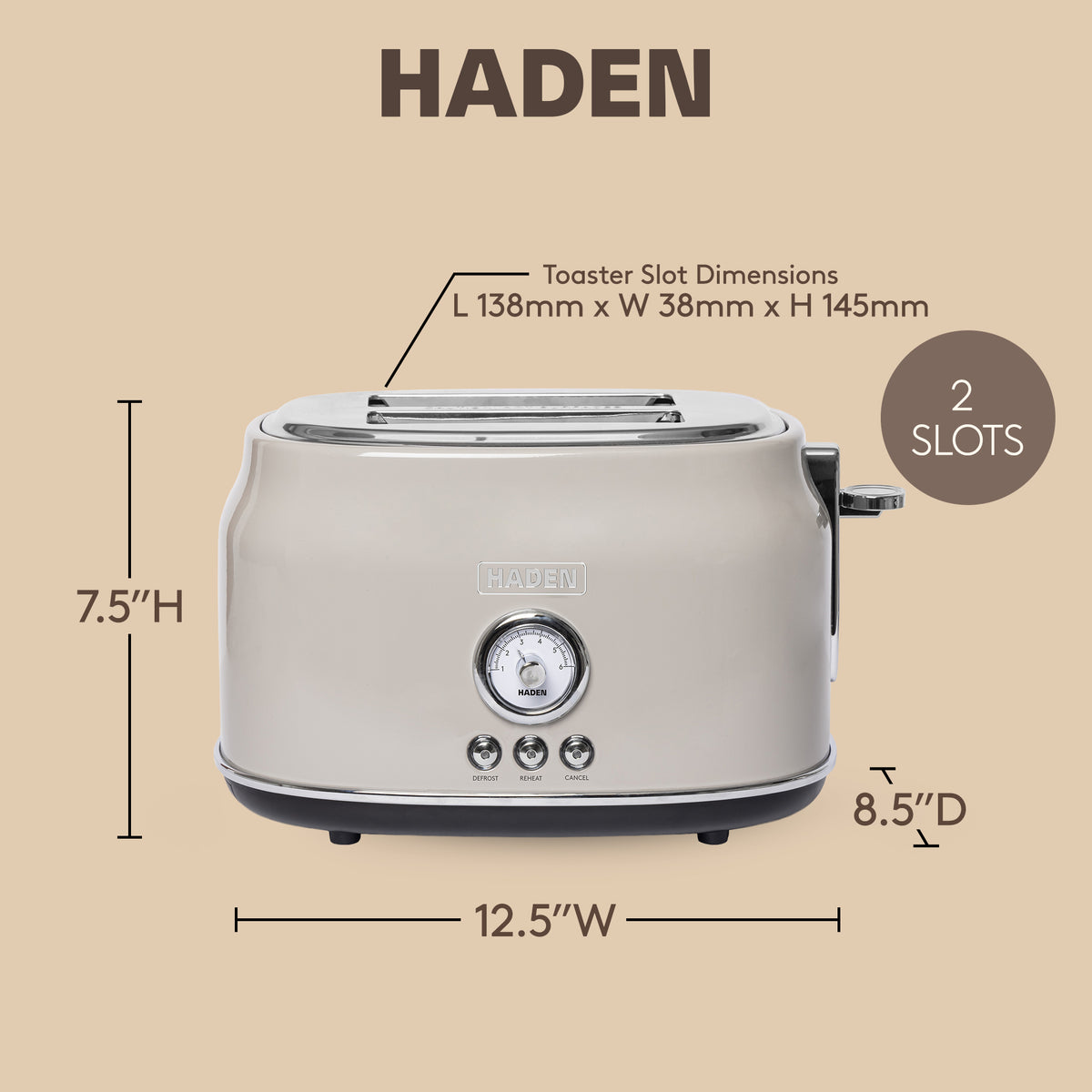 Haden Dorset Wide Slot Stainless Steel Retro 2-Slice Toaster, Putty Beige (Used) - VMInnovations