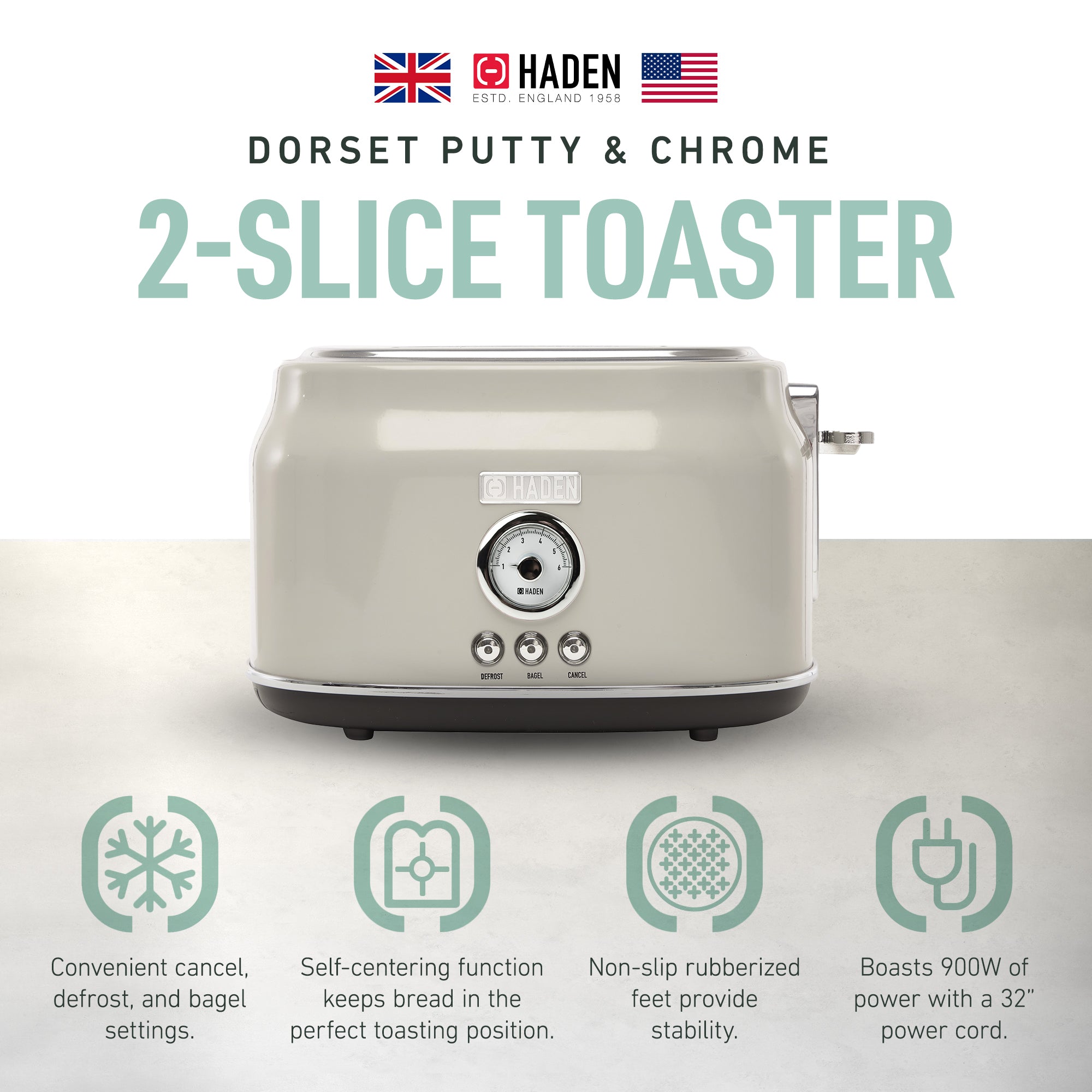 Haden Dorset Wide Slot Stainless Steel Retro 2-Slice Toaster, Putty Beige (Used) - VMInnovations