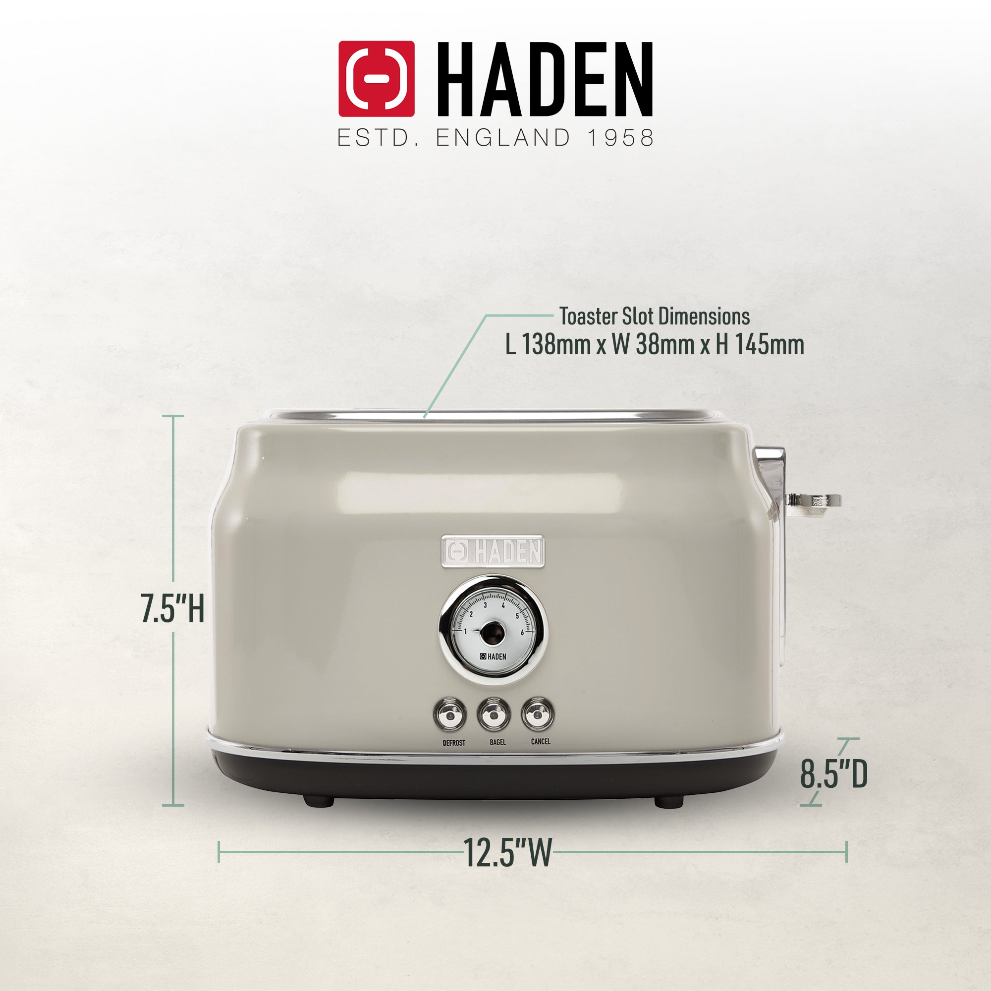 Haden Dorset Wide Slot Stainless Steel Retro 2-Slice Toaster, Putty Beige (Used) - VMInnovations