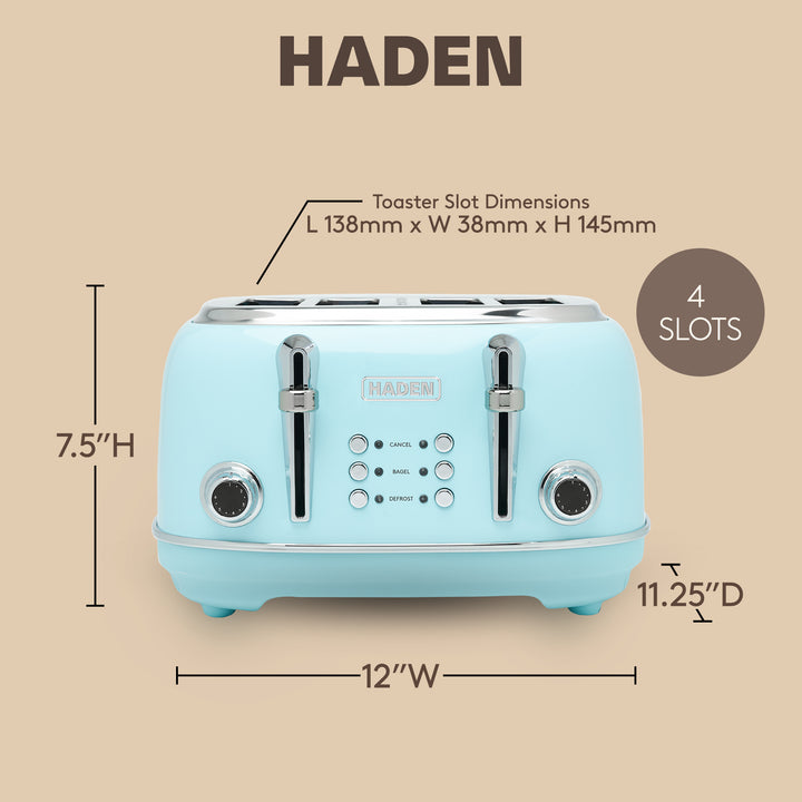 Haden Heritage 4 Slice Wide Slot Stainless Steel Toaster, Turquoise & Chrome - VMInnovations