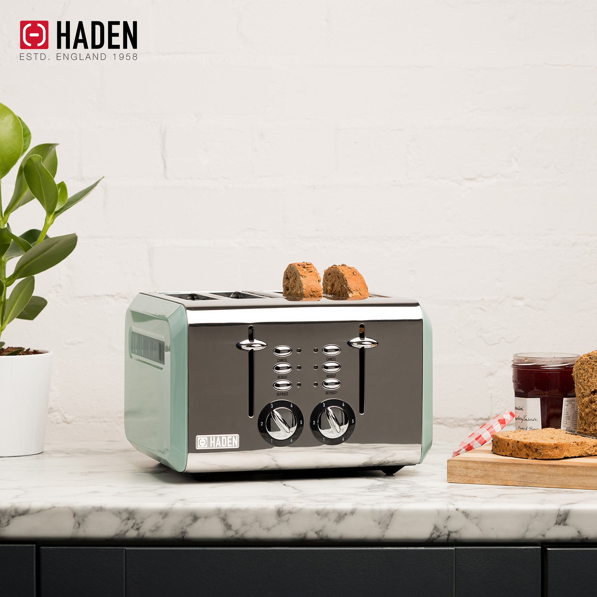 Haden Cotswold Wide Slot Stainless Steel Body Toaster, Sage Green (Open Box) - VMInnovations