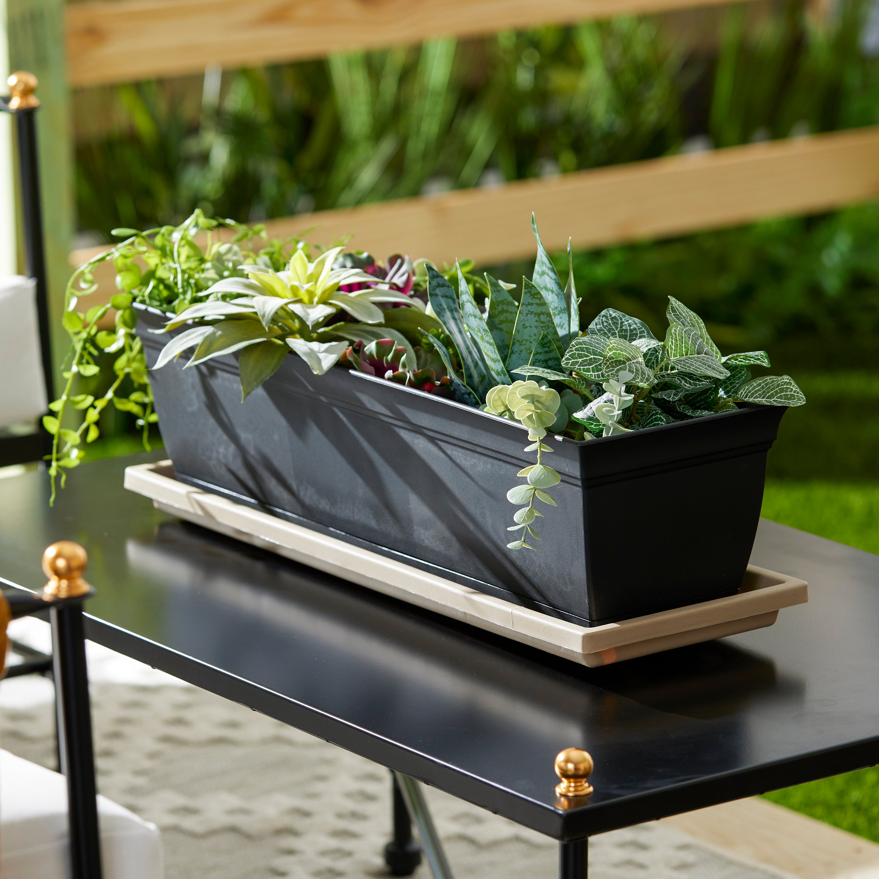 HC Companies Venetian 24" Rectangular Flower Box Saucer, Sandstone (Open Box) - VMInnovations