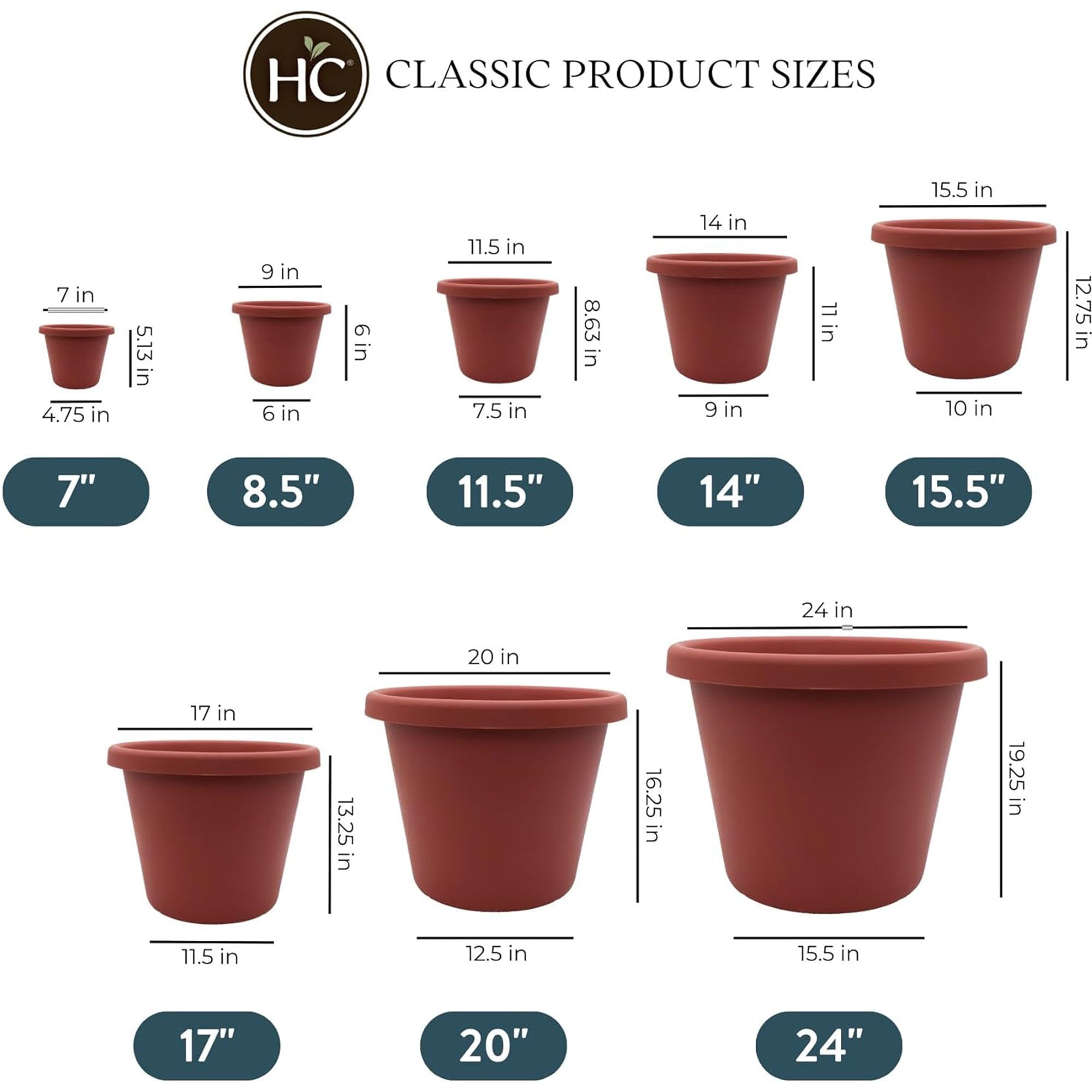 HC Companies LIA24000E35 24-Inch Plastic Round Classic Pot, Clay (Open Box)