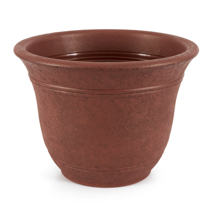Listo SRA13001P05 13-Inch Round Outdoor Plastic Sierra Planter, Rustic Redstone - VMInnovations