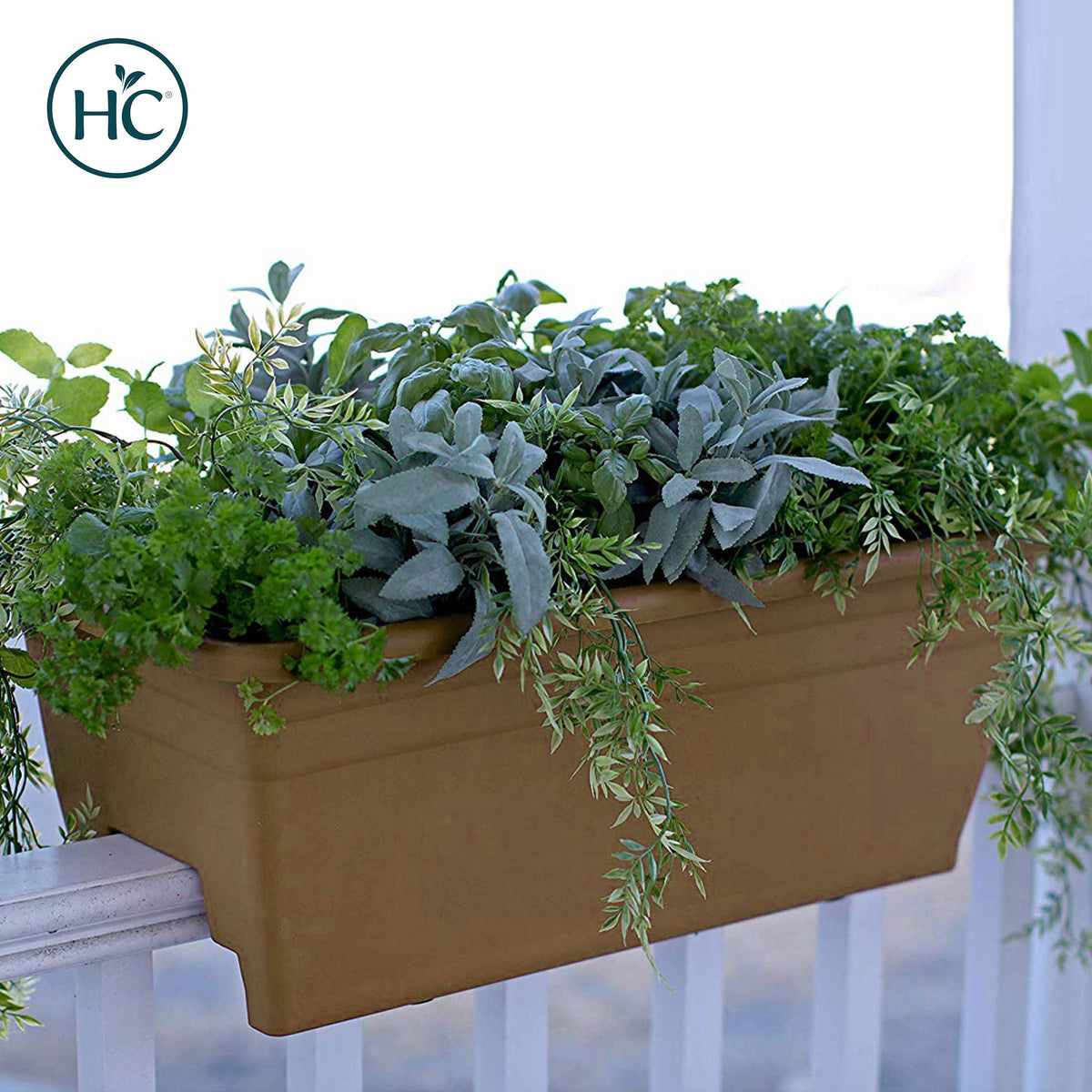 HC Companies 12-Inch Outdoor Plastic Deck Planter Box, Chocolate (Open Box) - VMInnovations