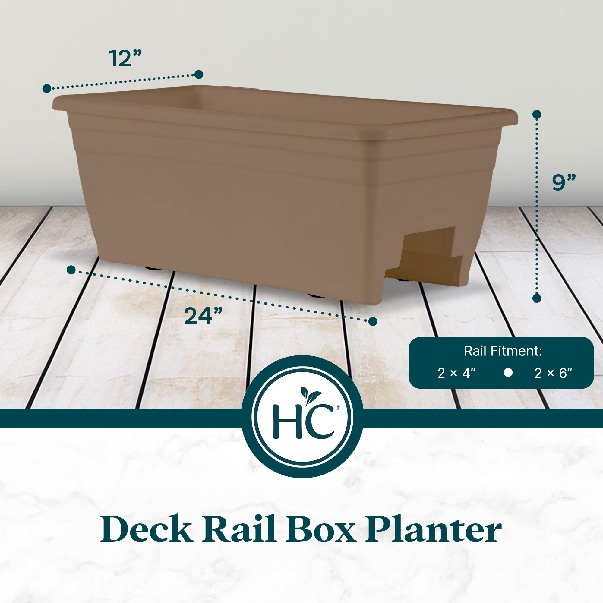HC Companies 12-Inch Outdoor Plastic Deck Flower Planter Box, Chocolate (5 Pack)