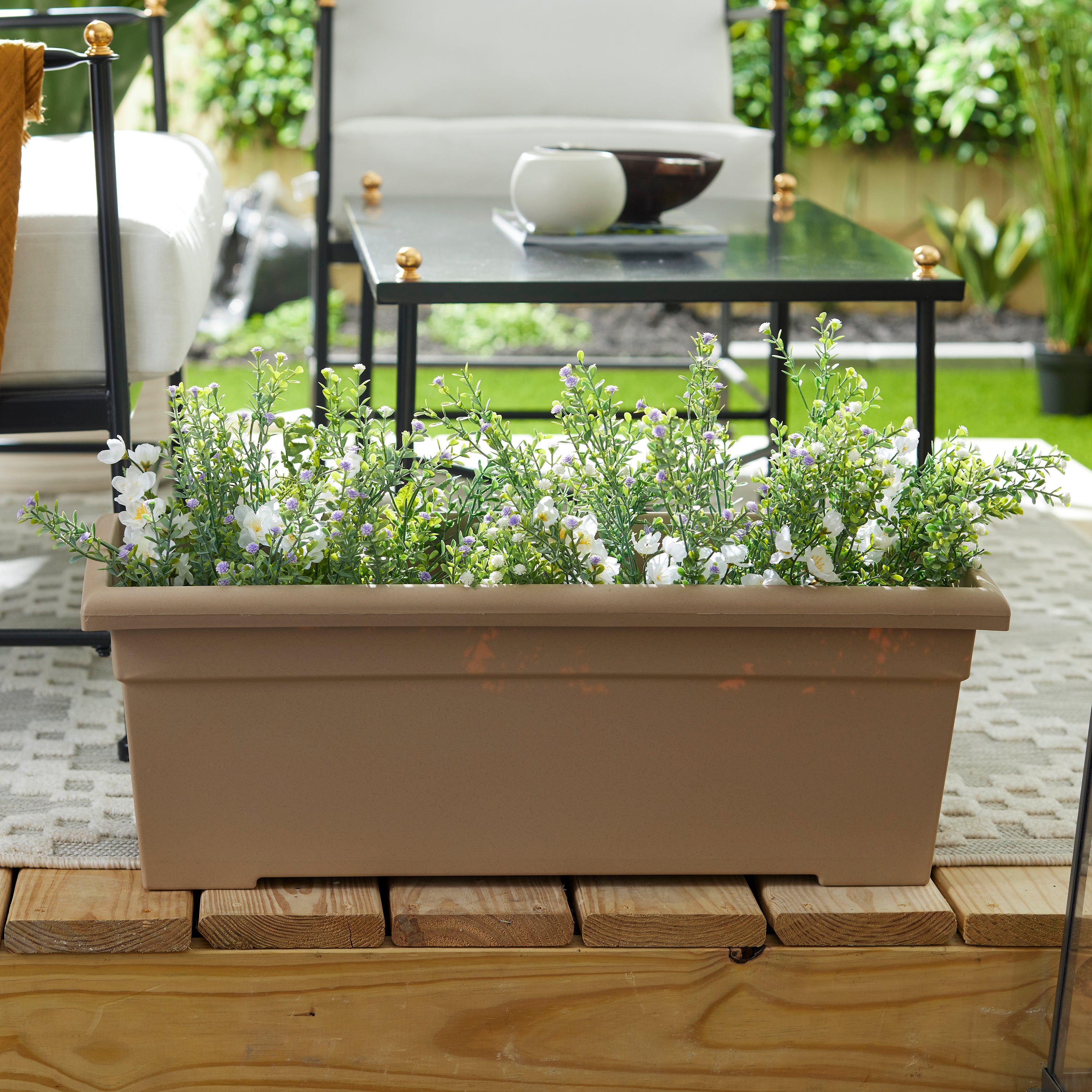 The HC Companies 28" Romana Planter, Sandstone & Wakefield Soil Conditioner - VMInnovations
