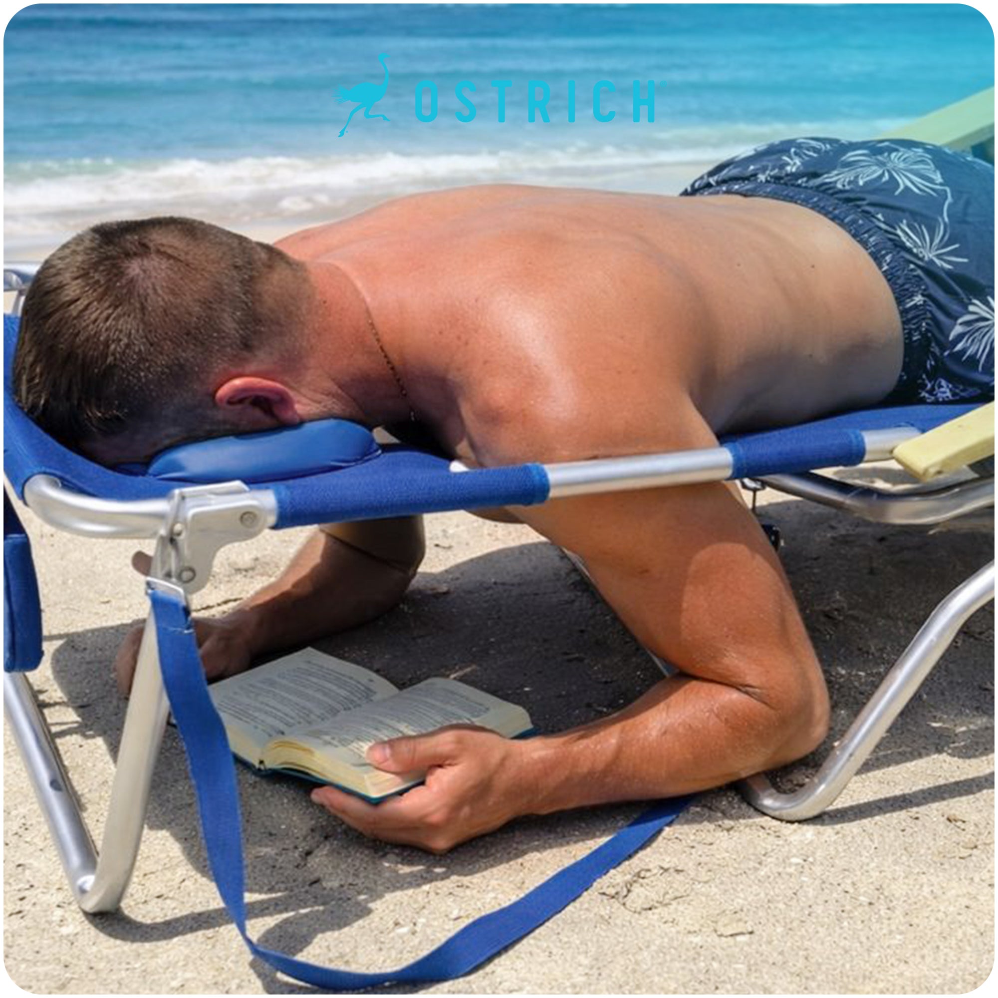 Ostrich Altitude 3N1 Outdoor Beach Lounge Chair with Footrest, Blue (Used) - VMInnovations