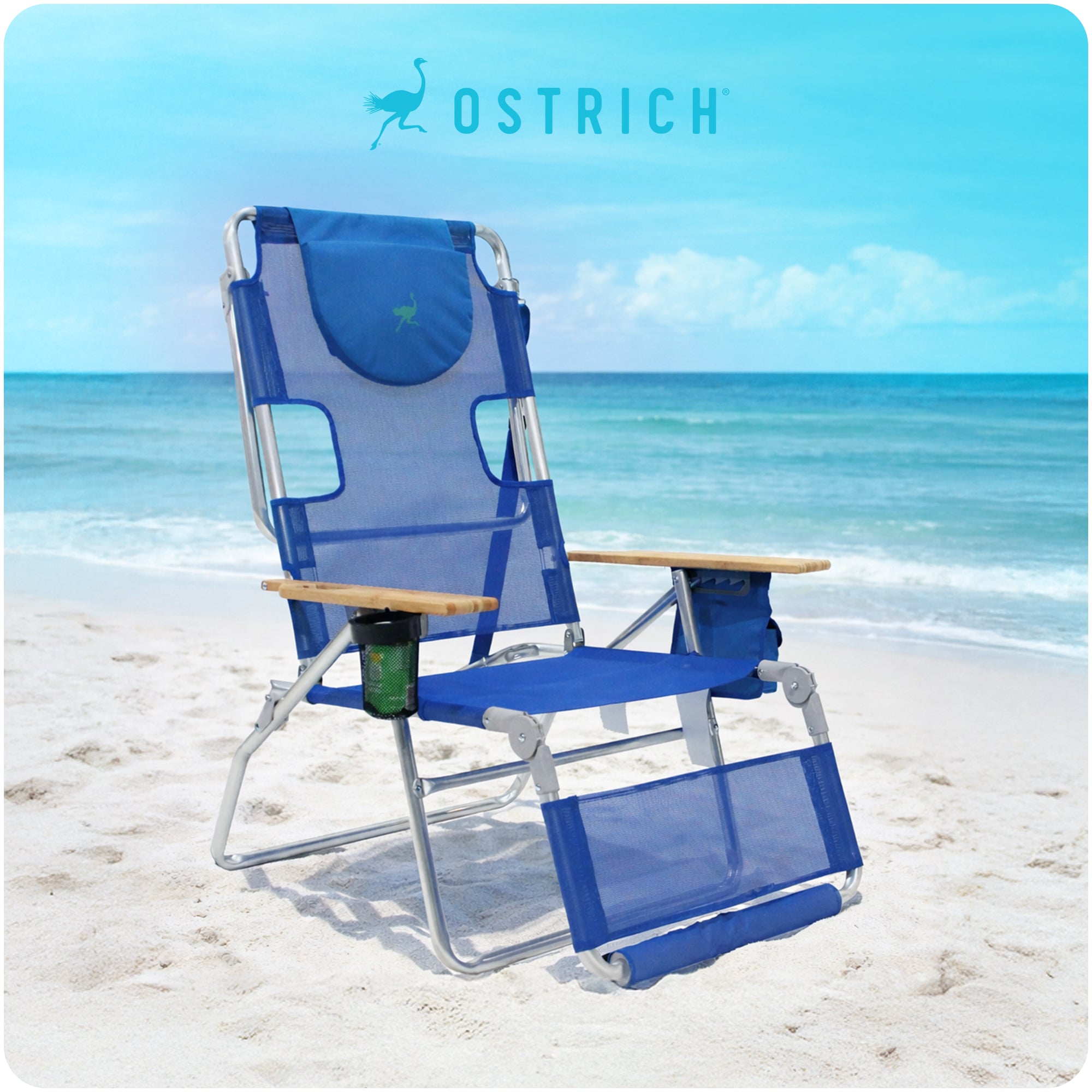 Ostrich Altitude 3N1 Outdoor Beach Lounge Chair with Footrest, Blue (Used) - VMInnovations