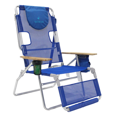 Ostrich Altitude 3N1 High Back Outdoor Beach Lounge Chair with Footrest, Blue