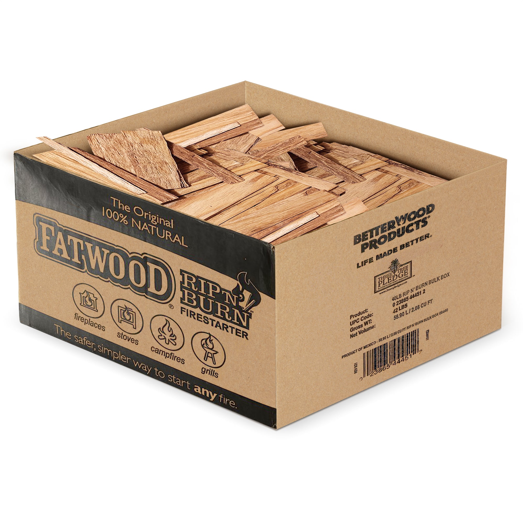 BetterWood Products Fatwood Rip & Burn Firestarter Wood, 40 lbs (Open Box) - VMInnovations