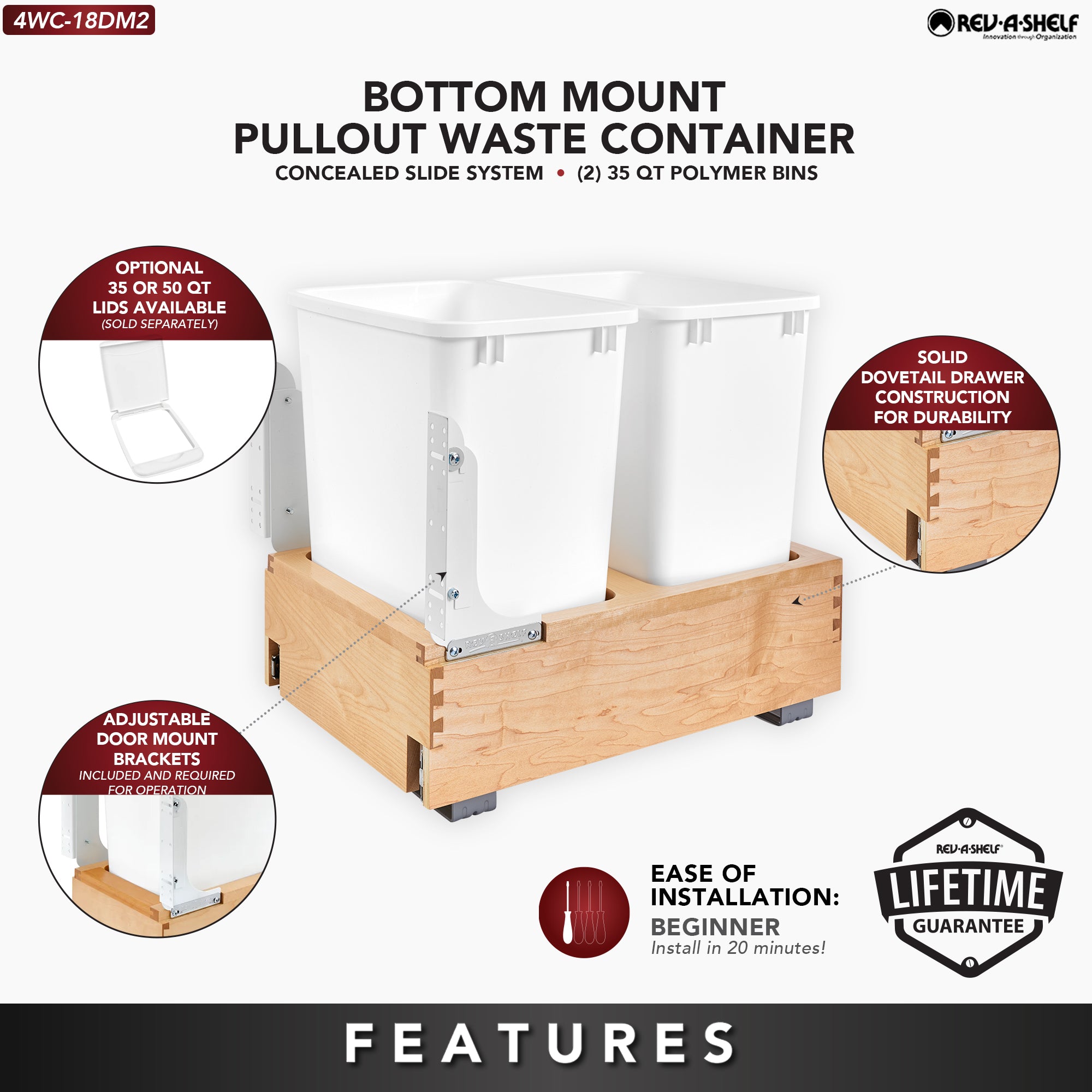 Rev-A-Shelf Double 35 qt. Maple Bottom Mount Pullout Waste Container,4WC-18DM2 - VMInnovations