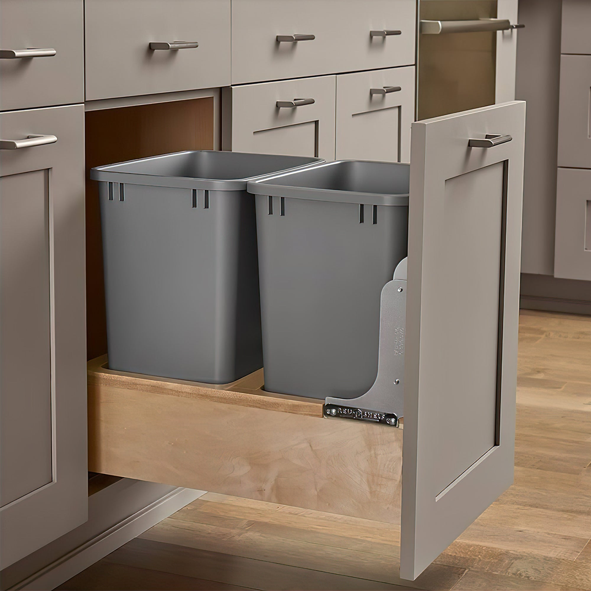 Rev-A-Shelf Double 35 qt. Maple Bottom Mount Pullout Waste Container,4WC-18DM2 - VMInnovations