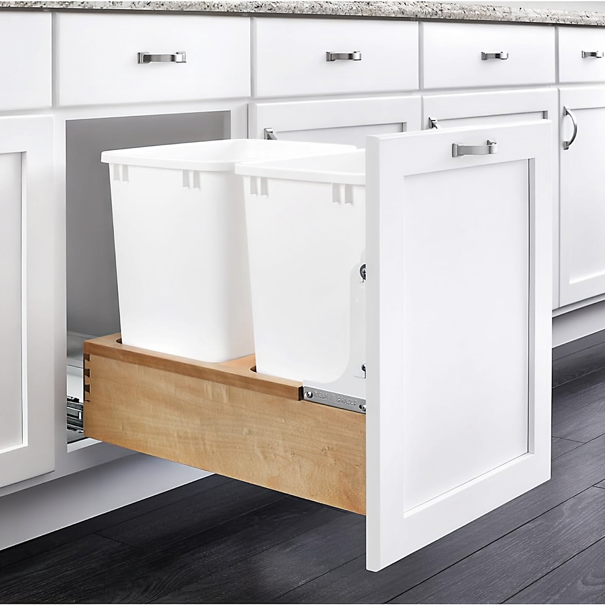 Rev-A-Shelf Double 35 qt. Maple Bottom Mount Pullout Waste Container,4WC-18DM2 - VMInnovations