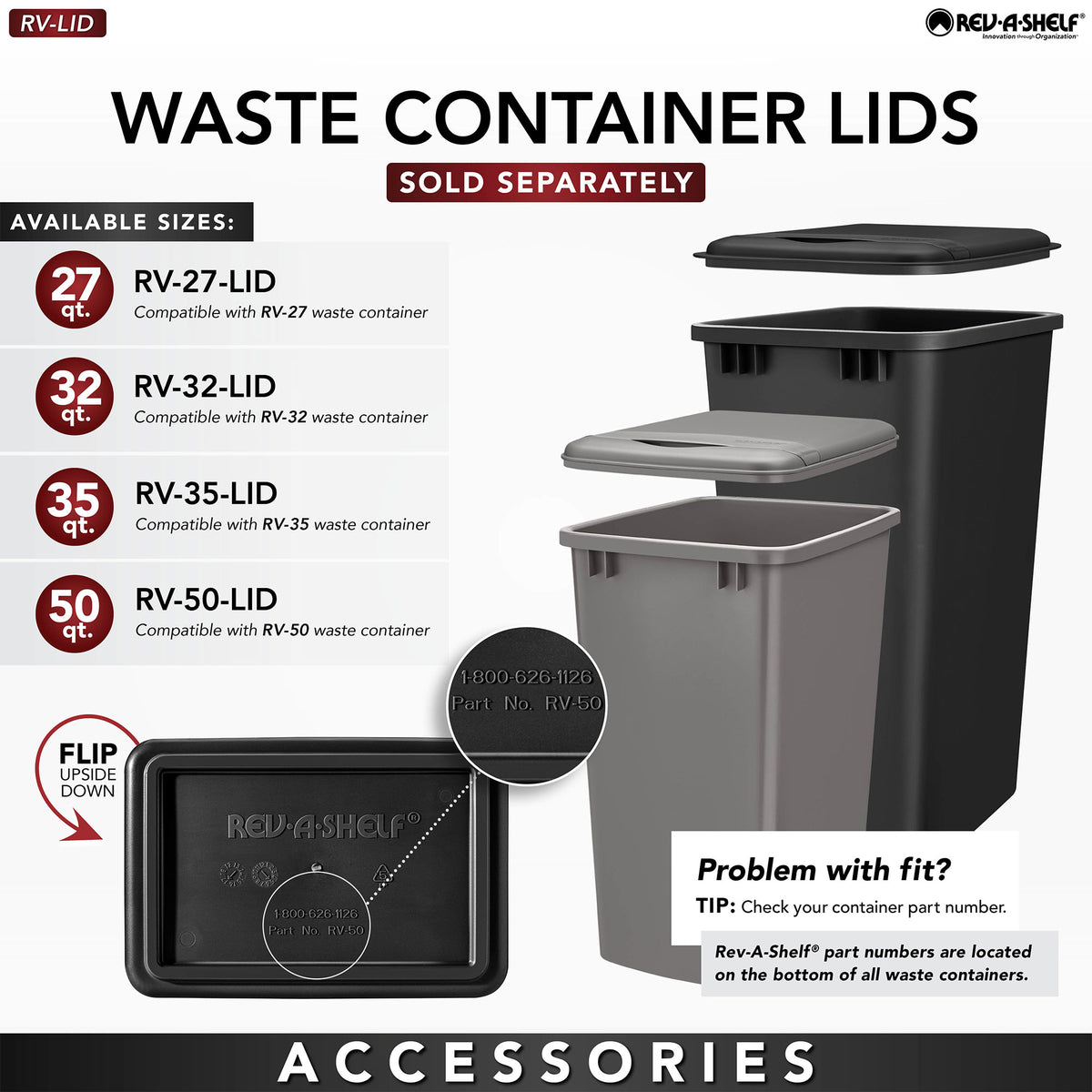 Rev-A-Shelf RV-35-18-52 35 Quart Replacement Waste Container, Black (Used)