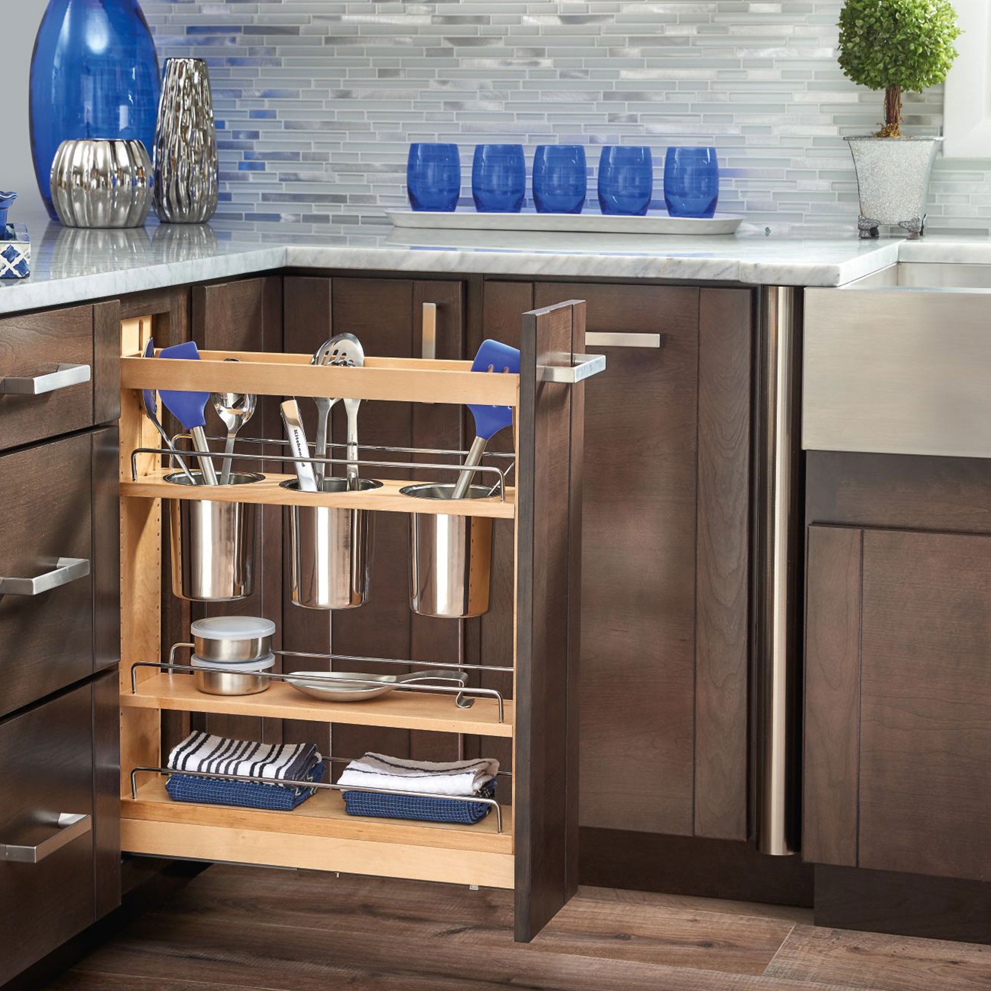 Rev-A-Shelf 448UT 5" Base Cabinet Pullout Organizer w/ Utensil Holder (Open Box)