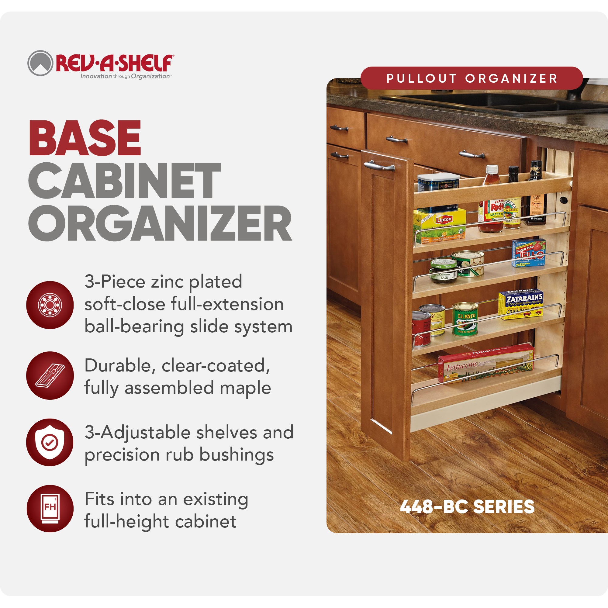 Rev-A-Shelf 5'' Pullout Kitchen Cabinet Organizer Soft-close, 448-BCBBSC-5C