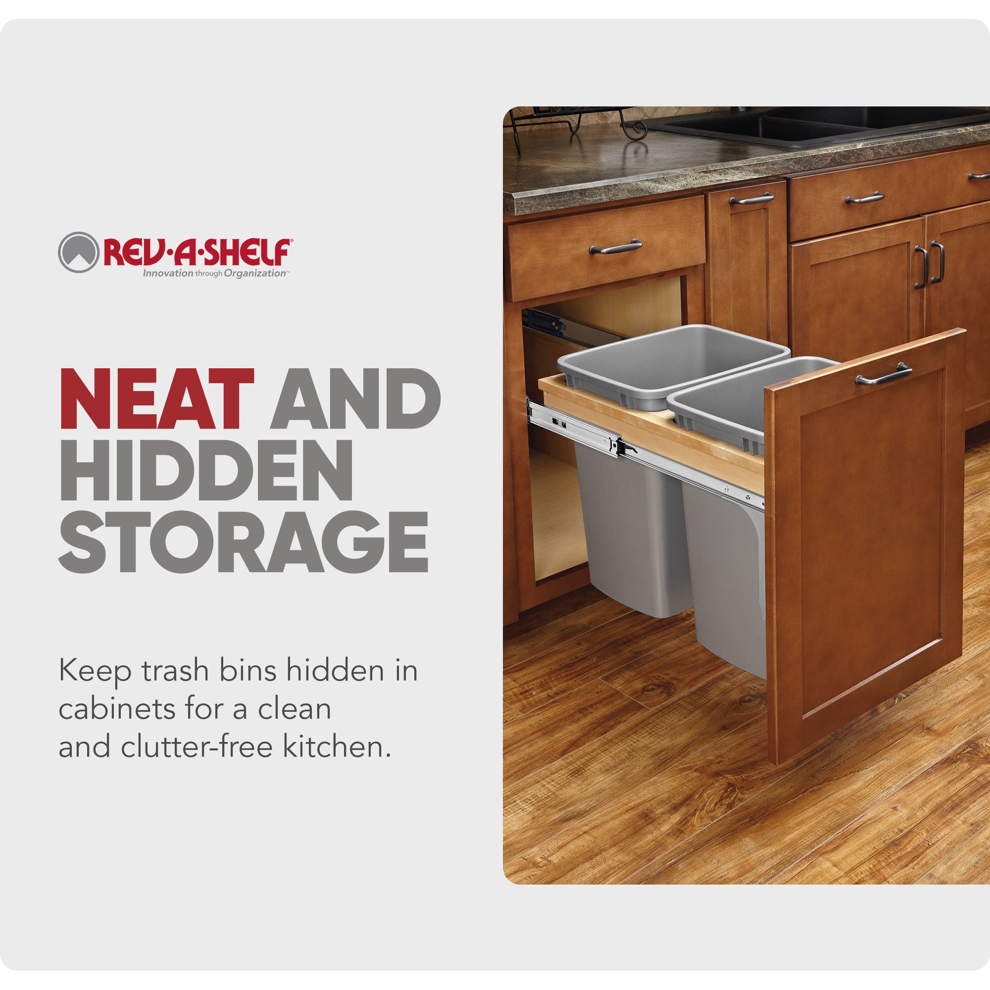 Rev-A-Shelf Pullout Top Mount Trash Can w/ Soft-close, 27 qt., 4WCTM-15BBSCDM2 - VMInnovations