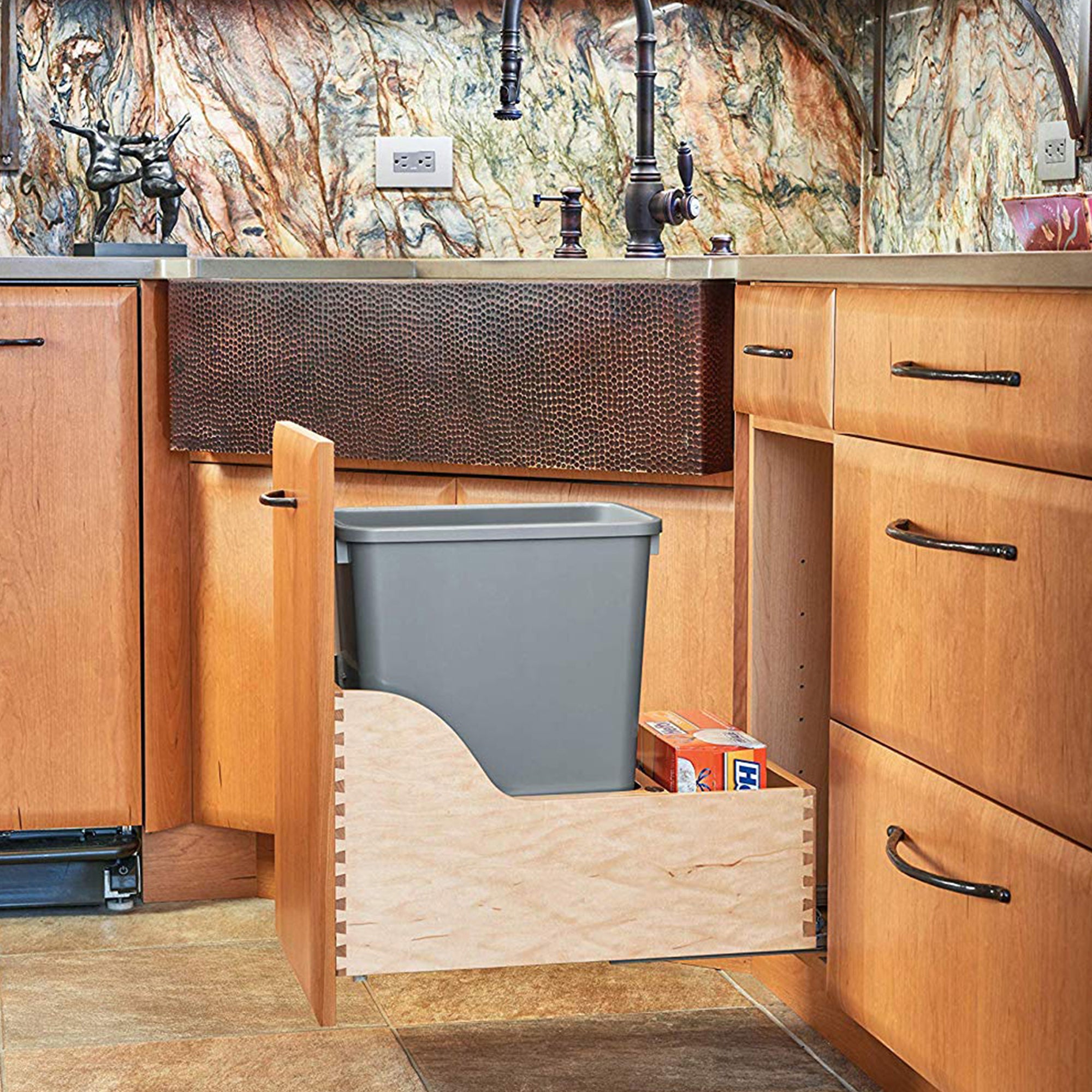 Rev-A-Shelf Single Pullout Trash Can 35 qt. w/ Soft-close Slides, 4WCSC-1535DM-1 - VMInnovations