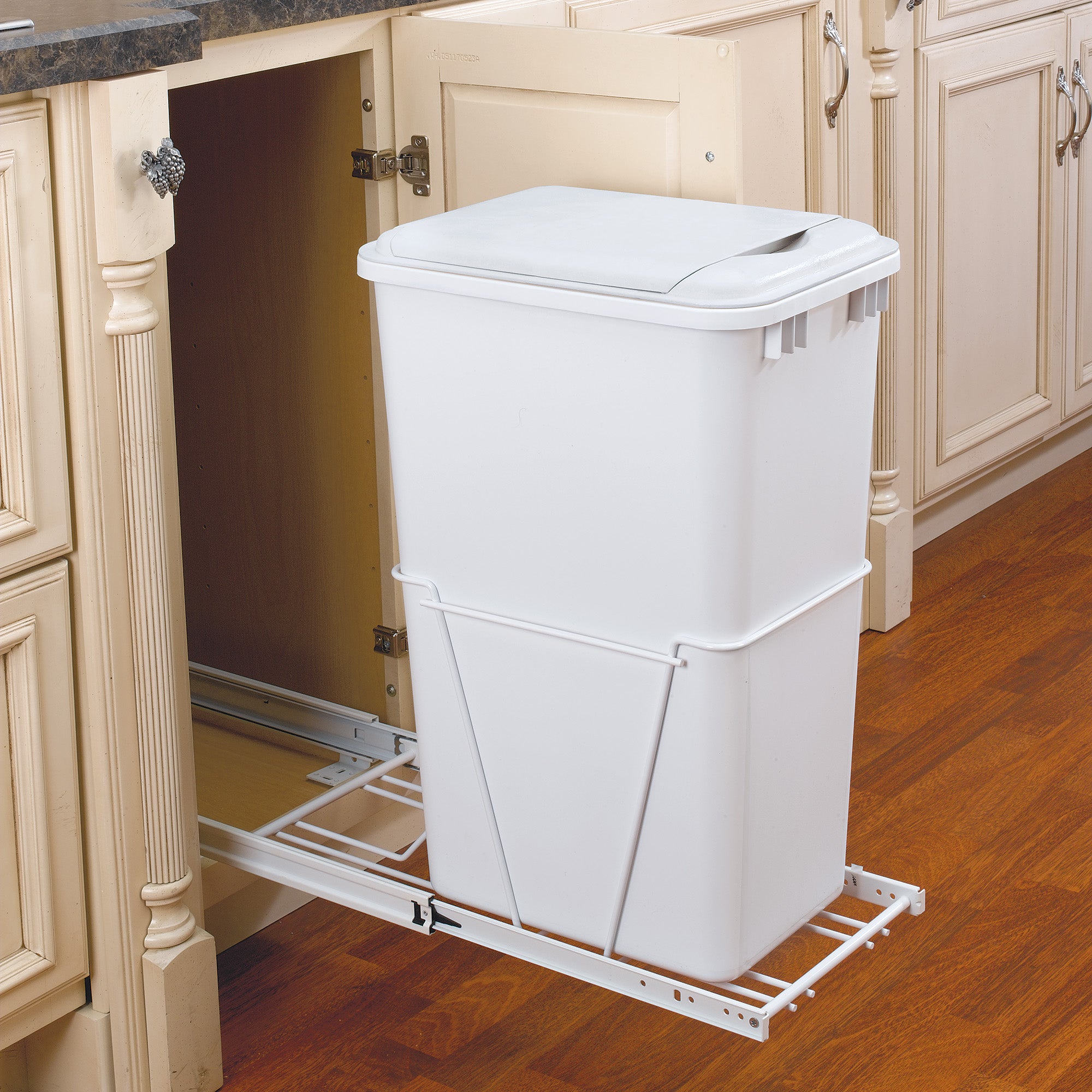 Rev-A-Shelf Pullout 50 qt. Sliding Trash Can for Kitchen, White, RV-12PB-50 S - VMInnovations